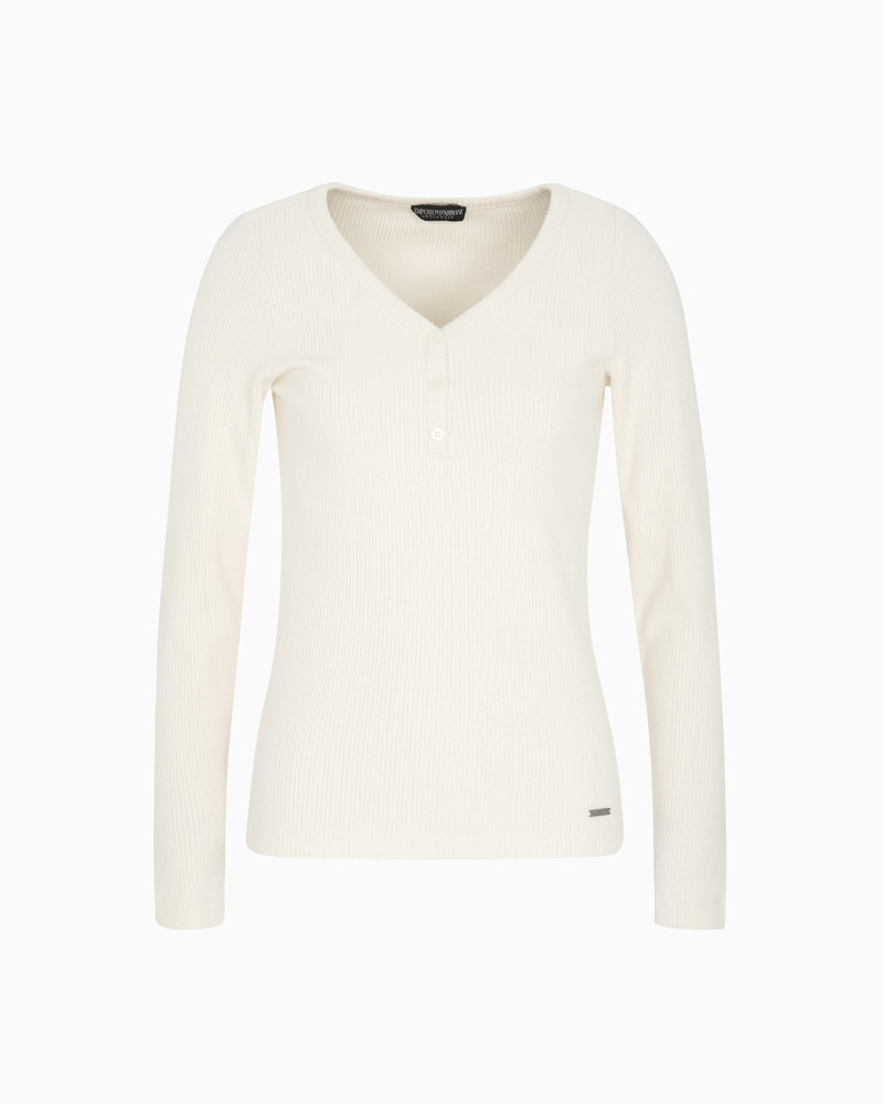 RIBBED VISCOSE LOUNGEWEAR V-NECK TOP 1