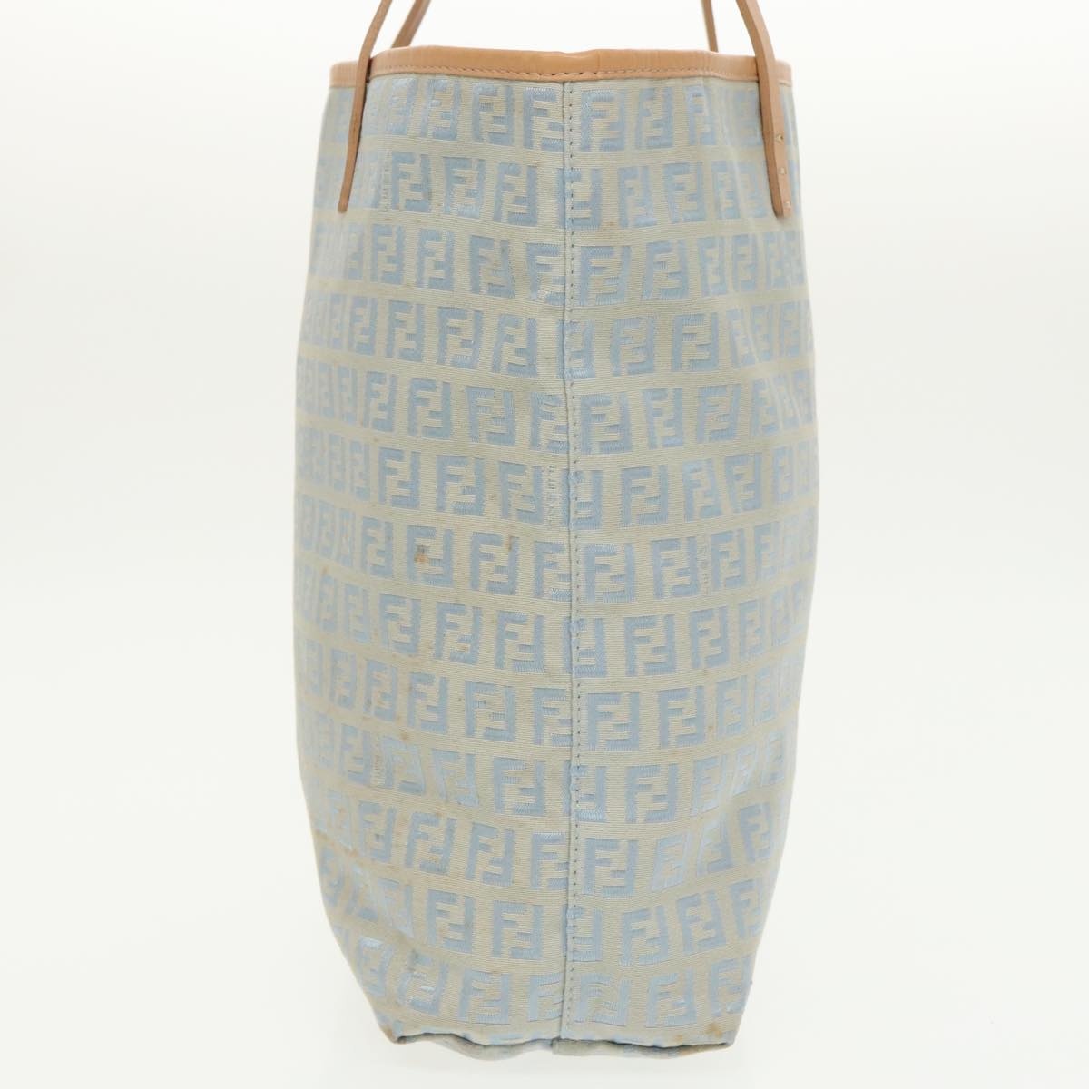 FENDI Zucchino Canvas Tote Bag Light Blue Brown Silver - 4