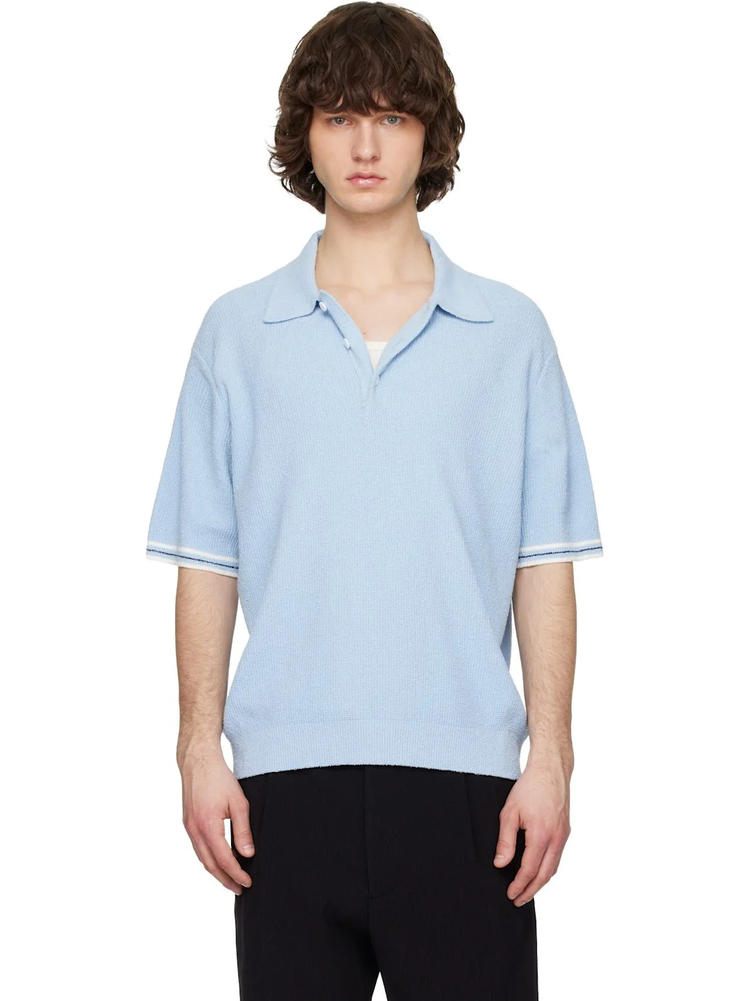 Blue Collared Short-Sleeve Terry Knit Polo - 1