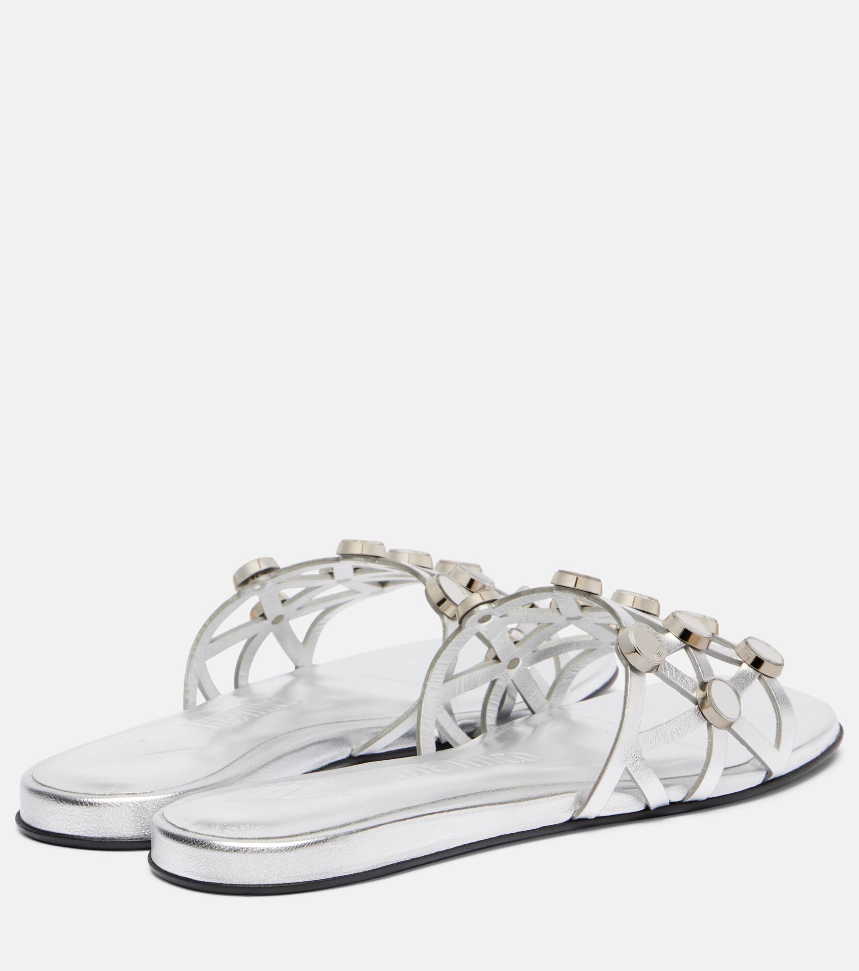 Grid embellished leather flat sandals - 2