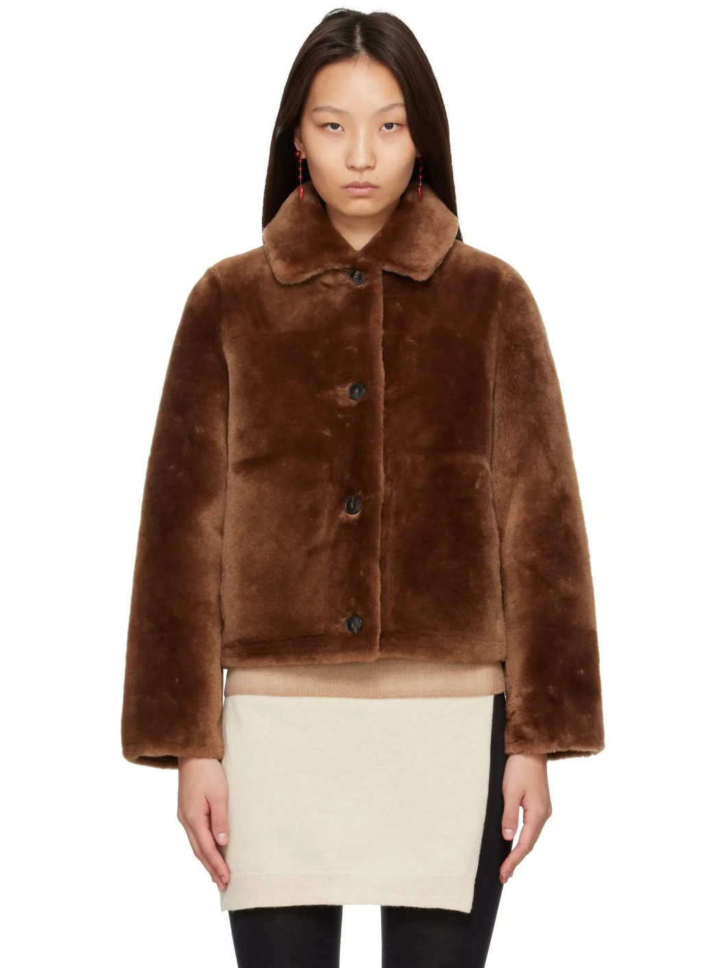 Brown Shearling Merino Short Jacket - 1