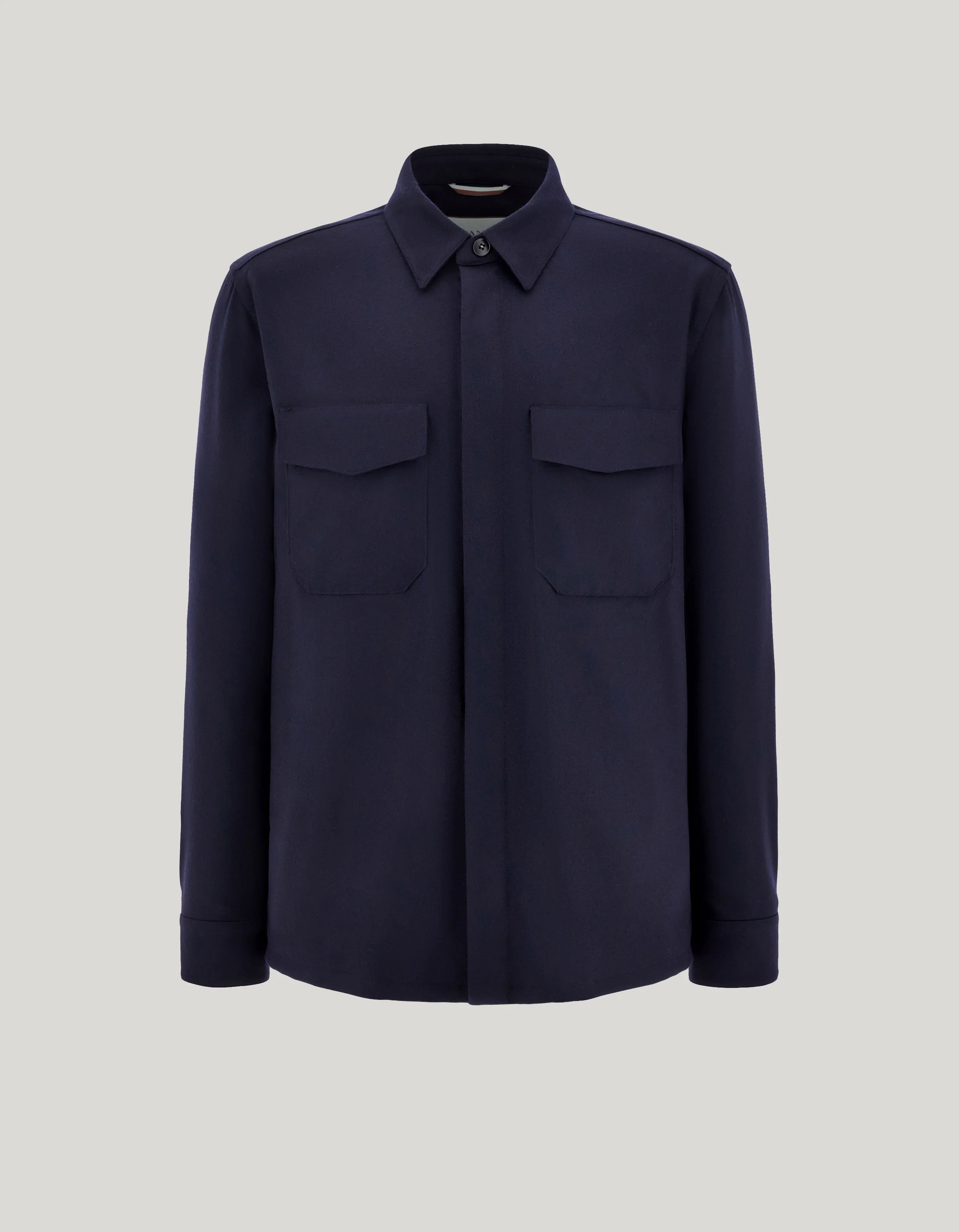 NAVY BLUE WOOL FLANNEL RELAXED-FIT OVERSHIRT - 1
