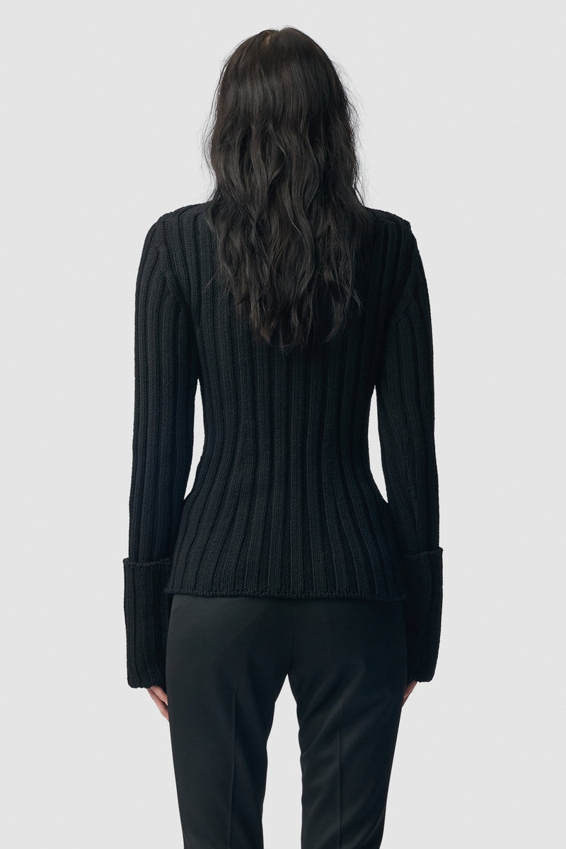 Ann Demeulemeester Tia Cropped Rib Darted High Neck Sweater outlook