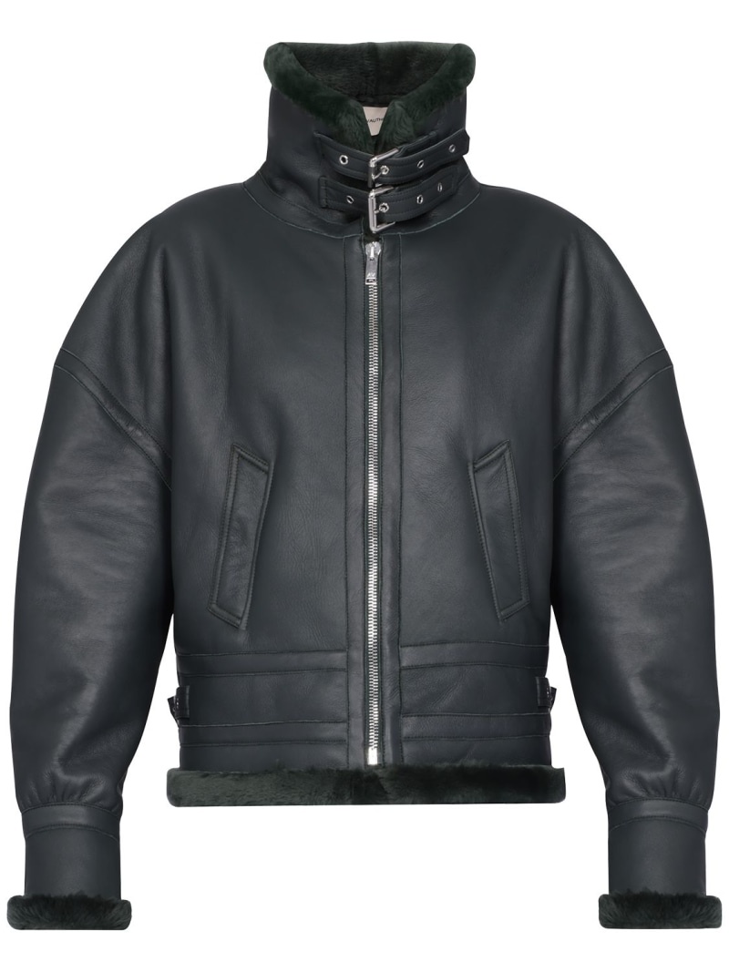 Leather biker jacket w/ buckle straps - 1