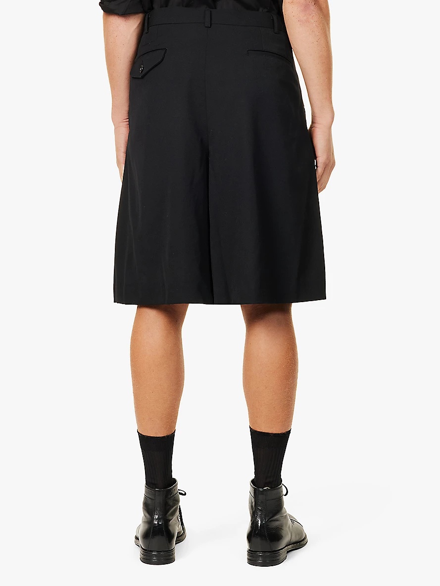 Relaxed-fit front-slit woven-wool shorts - 4