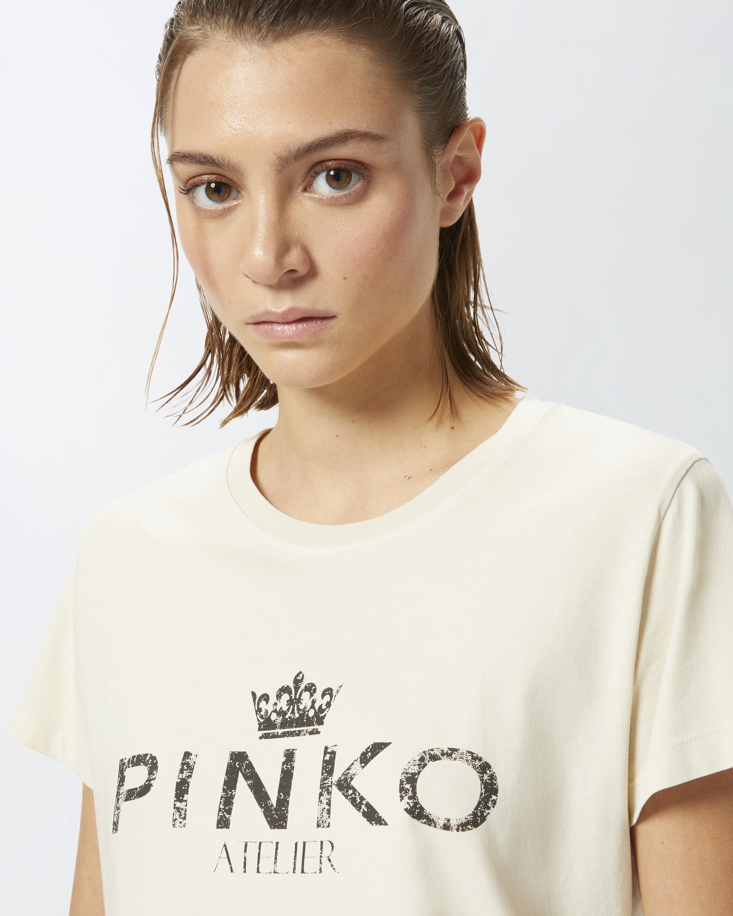 COTTON T-SHIRT WITH PINKO ATELIER PRINT - 5