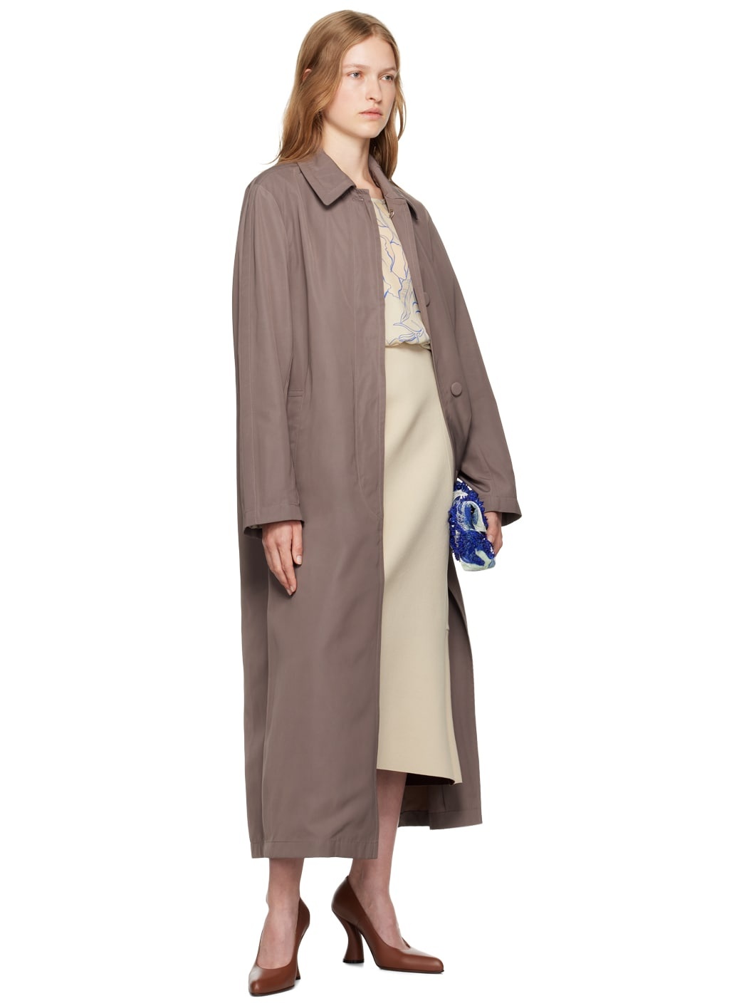 Beige Neoprene Midi Skirt - 4