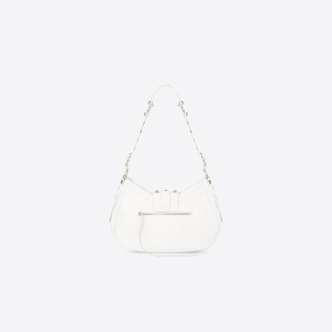 Women's Le Cagole Medium Shoulder Bag Crocodile Embossed in White - 4