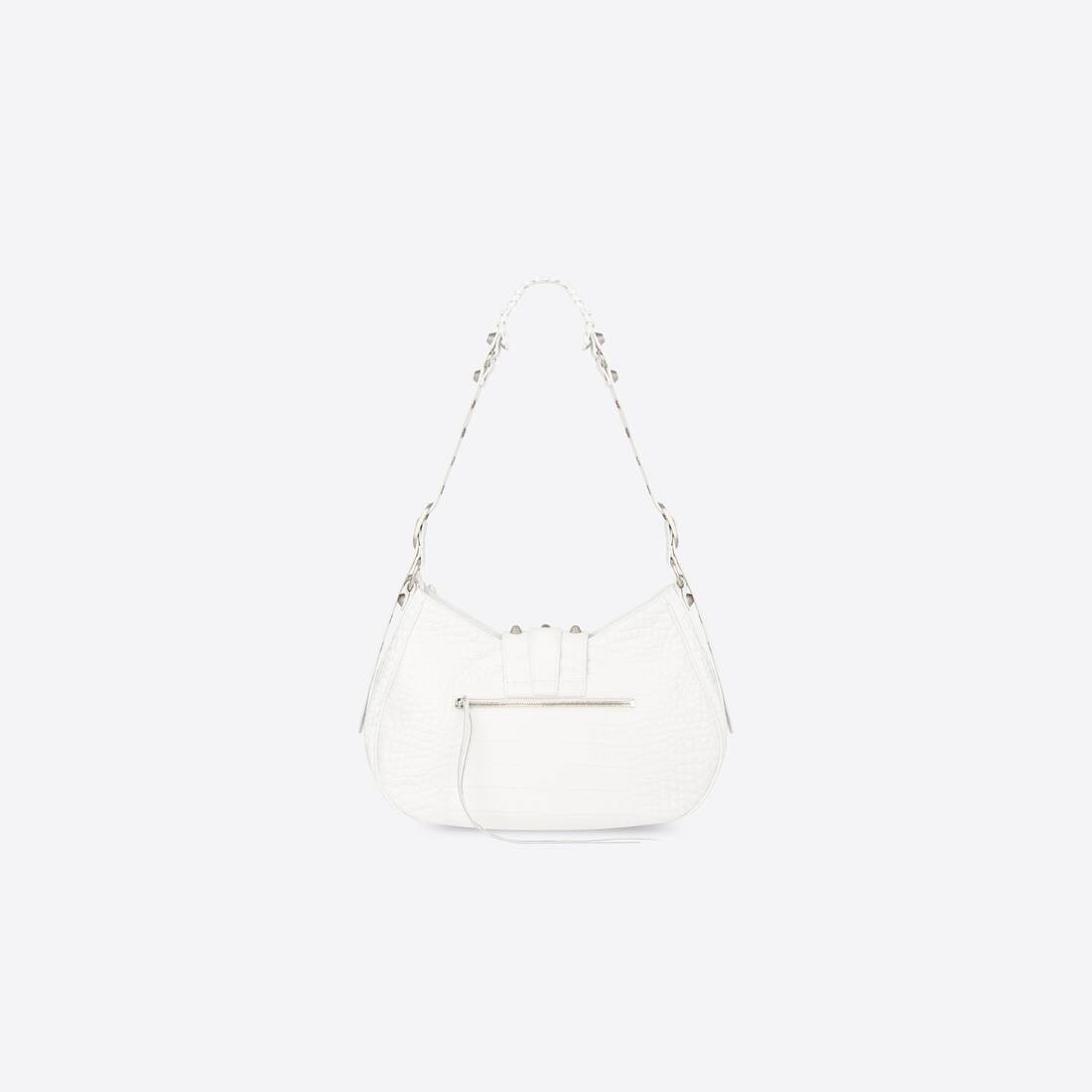 Women's Le Cagole Medium Shoulder Bag Crocodile Embossed in White - 2