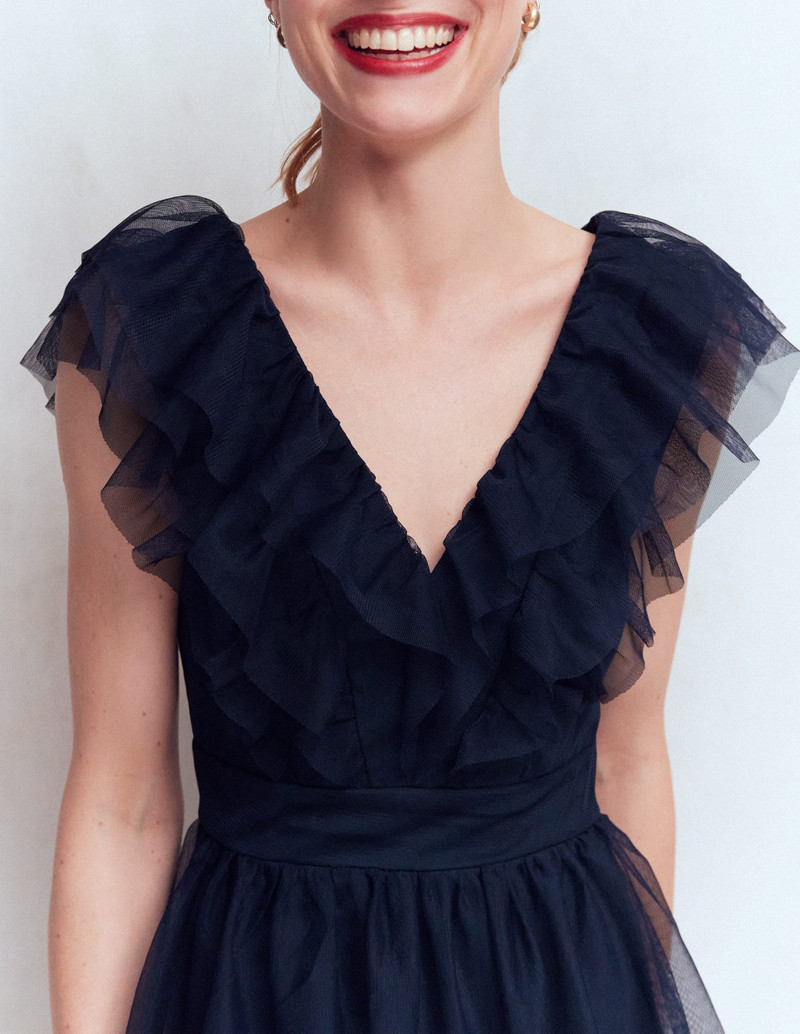 Ruffle Tulle Tiered Dress-Navy 4