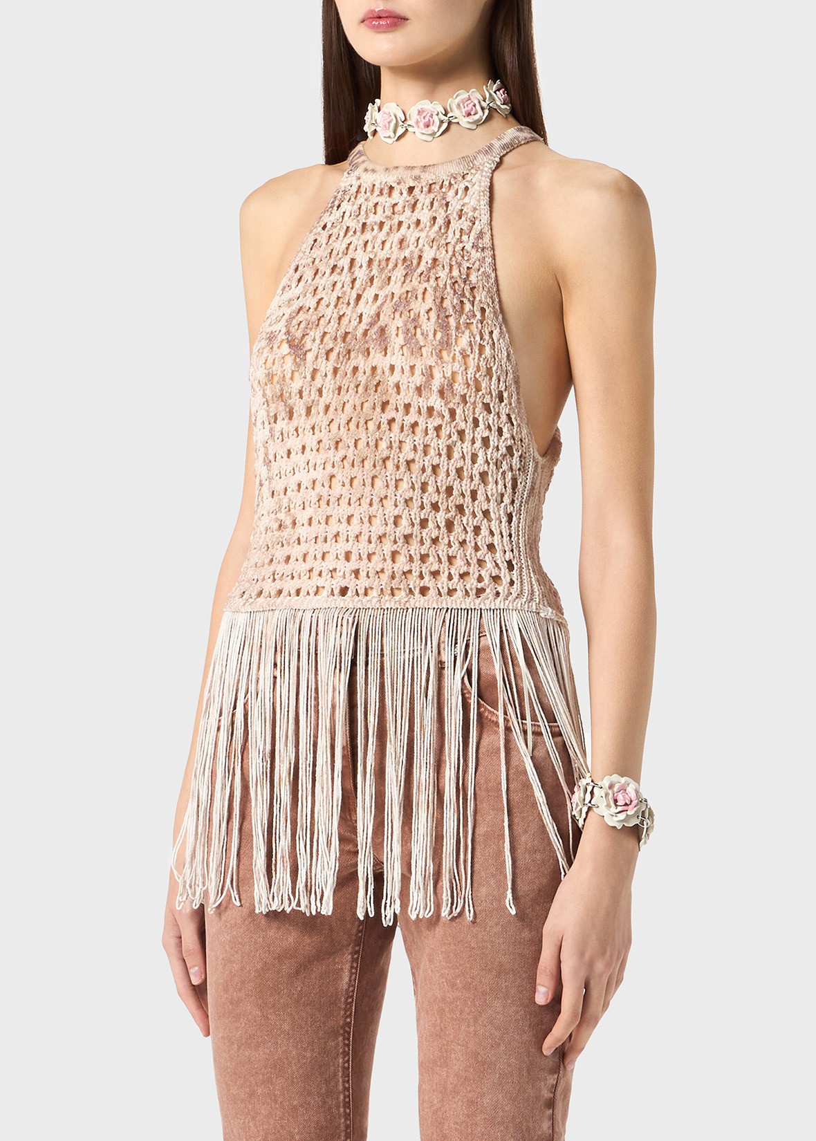 PRINTED KNIT TOP WITH FRINGES - 5