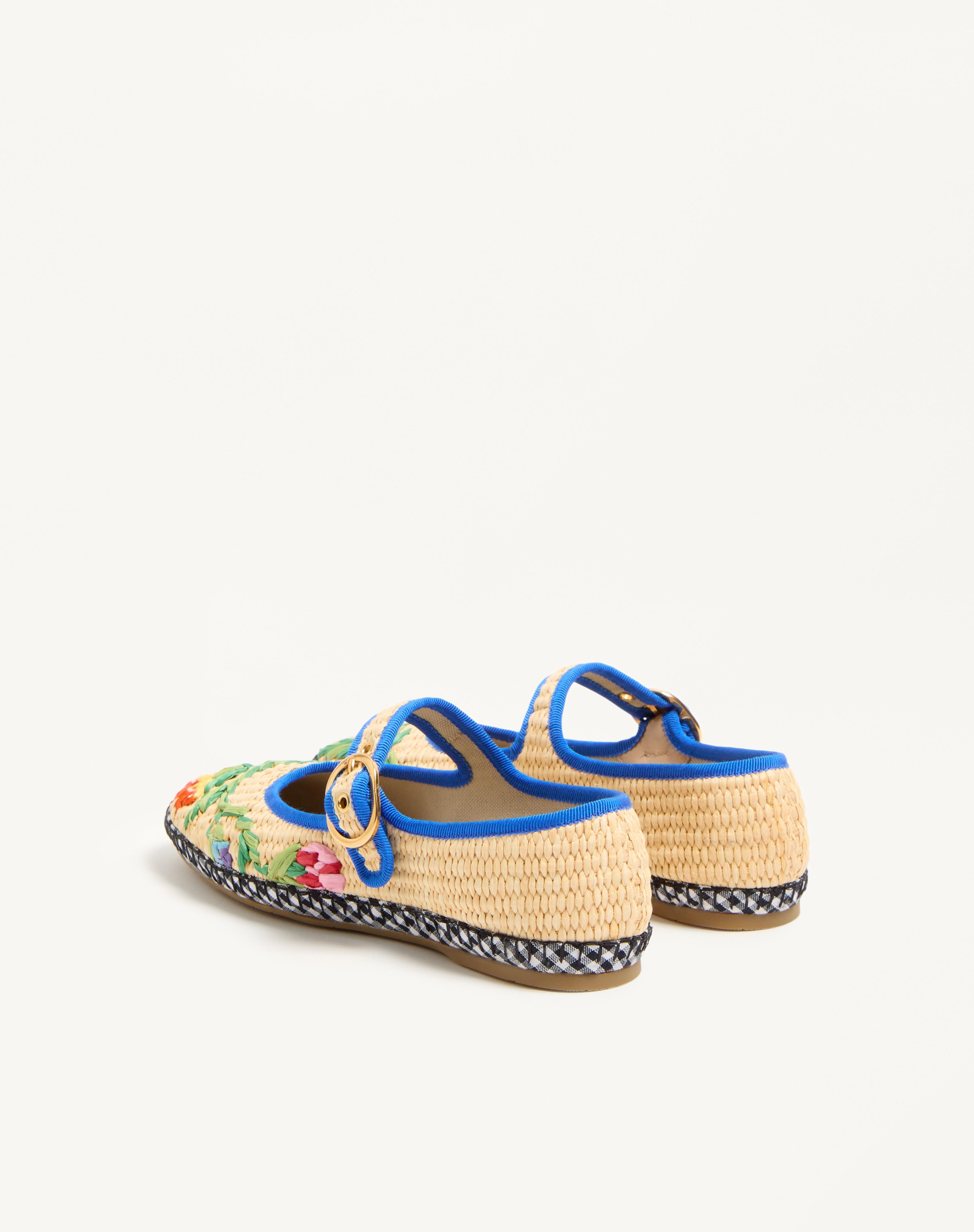 MARY-JANE ENDOUCE BALLERINA IN RAFFIA WITH FLORAL EMBROIDERY - 5