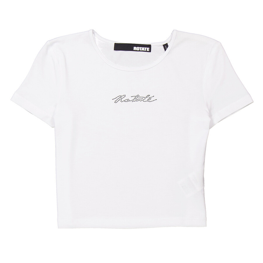 Rotate Ladies Bright White Logo Applique Cropped T-Shirt - 5