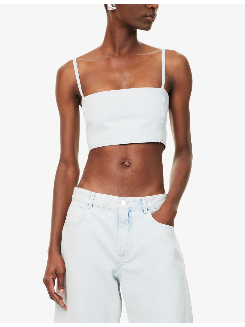 Crop Shoulder-Straps Denim-Blend Top - 3