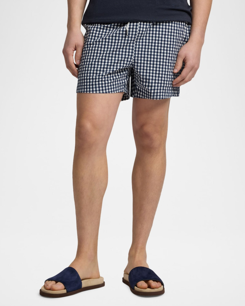 Men's Charles 5" Inseam Quick-Dry Check Swim Trunks 4