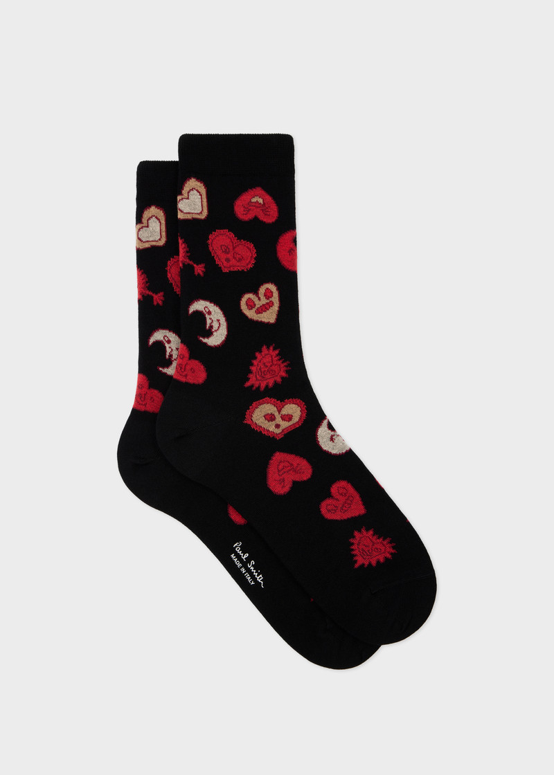 Women's Black 'Hearts and Stars' Cotton-Blend Socks 1