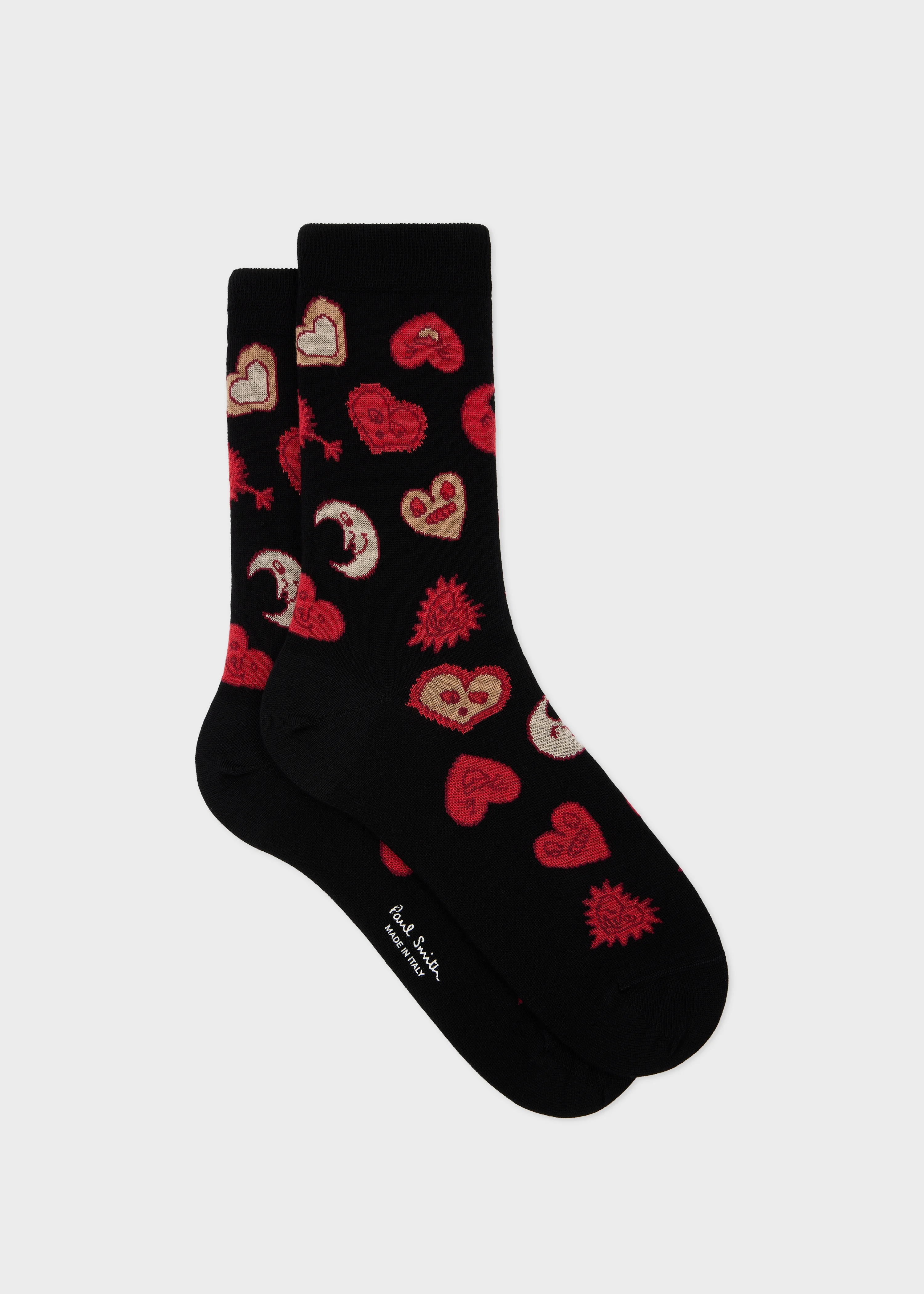 Women's Black 'Hearts and Stars' Cotton-Blend Socks - 1