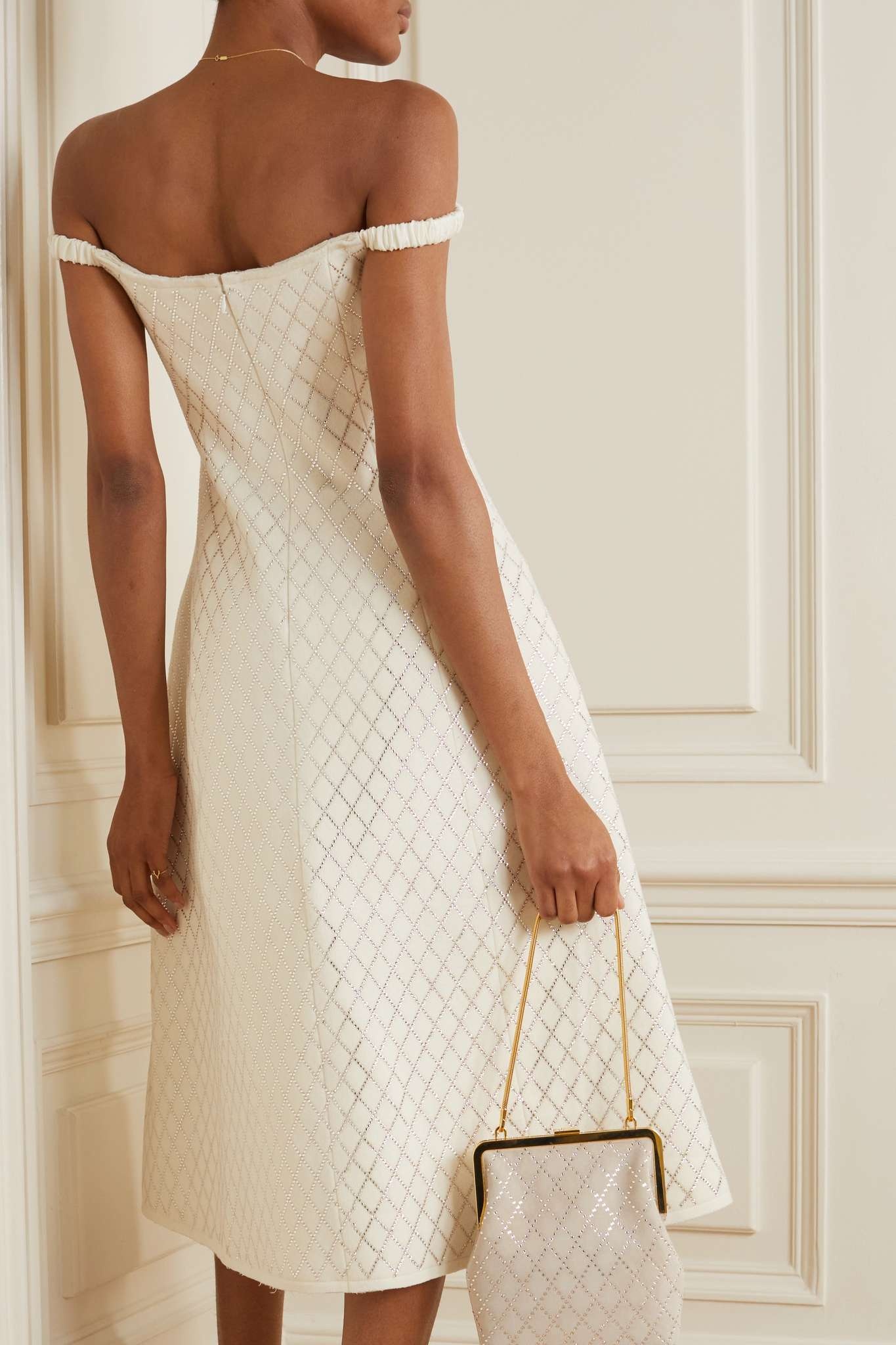 Uma off-the-shoulder embellished Melton wool-blend midi dress - 4