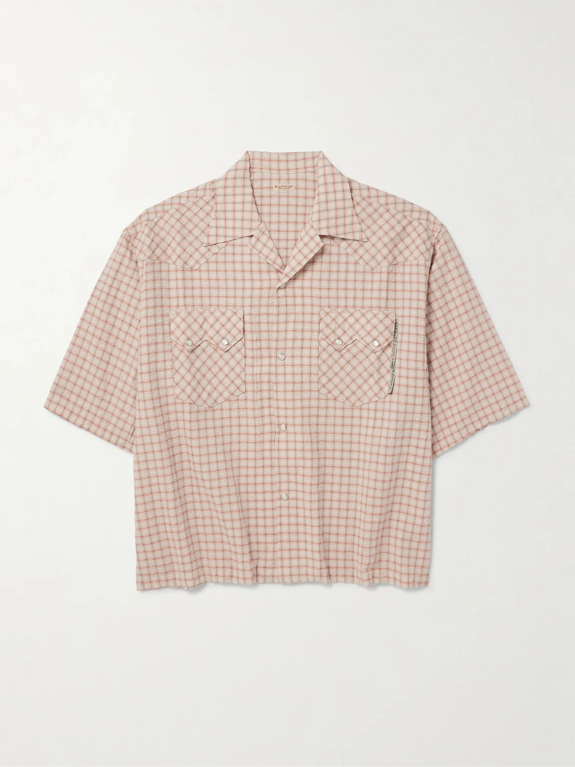 Camp-Collar Logo-Appliquéd Checked Cotton and Linen-Blend Seersucker Western Shirt - 1