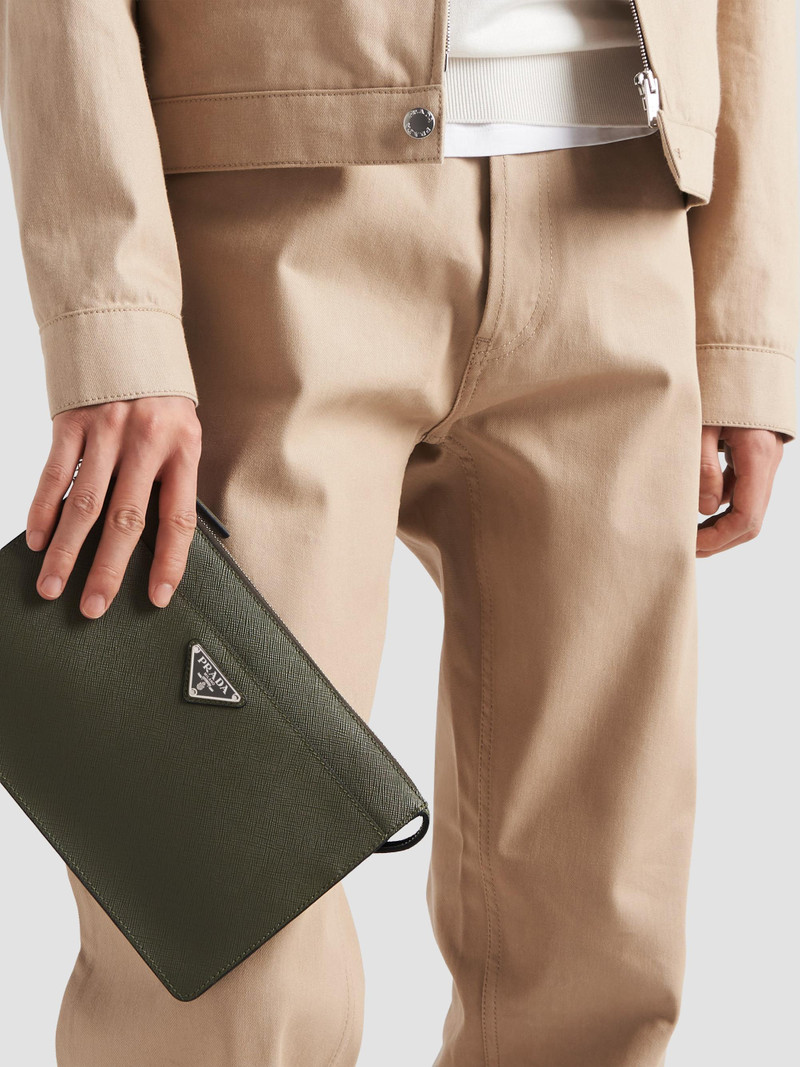 Saffiano 사기질 삼각형 로고 zipped 클러치 3