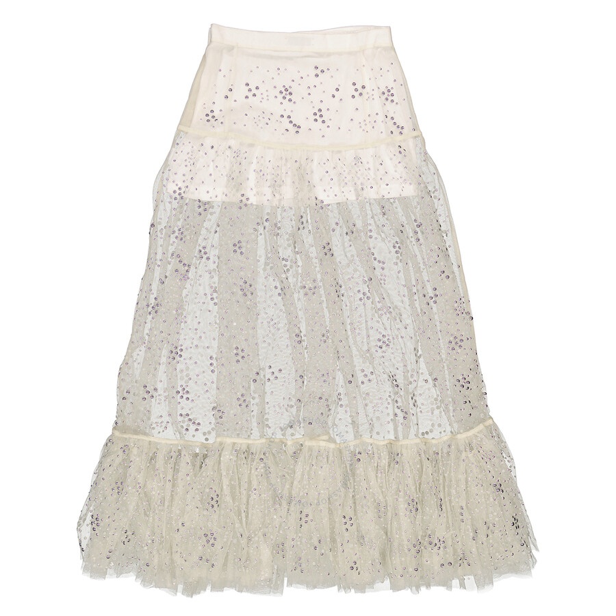 Rabanne Ladies Ecru  Stud Embellished Ruffled Hem Lace Skirt, Brand Size 36 (US Size 4) - 2