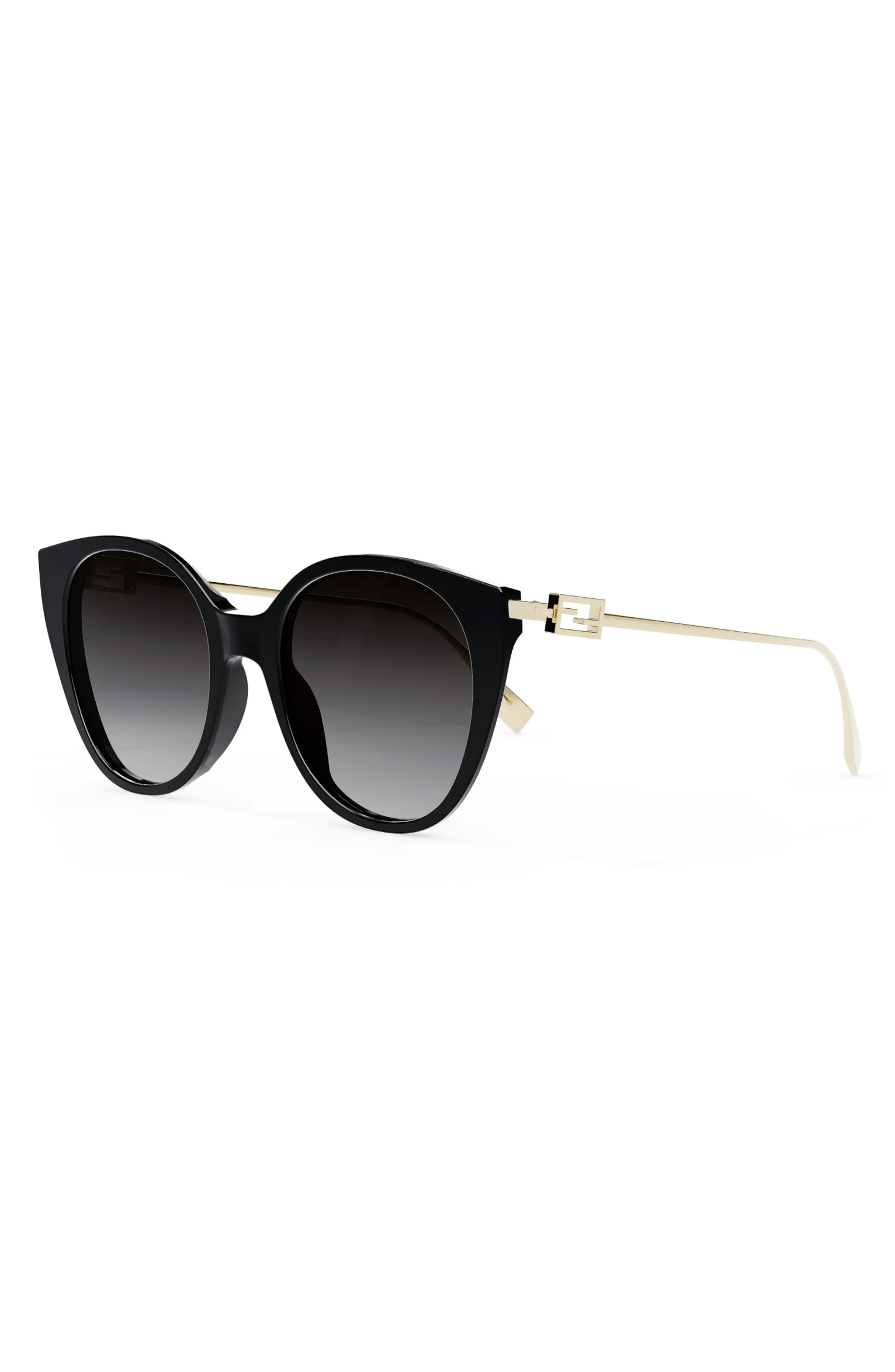 The Fendi Baguette 54mm Round Sunglasses in Shiny Black /Smoke Polarized - 2