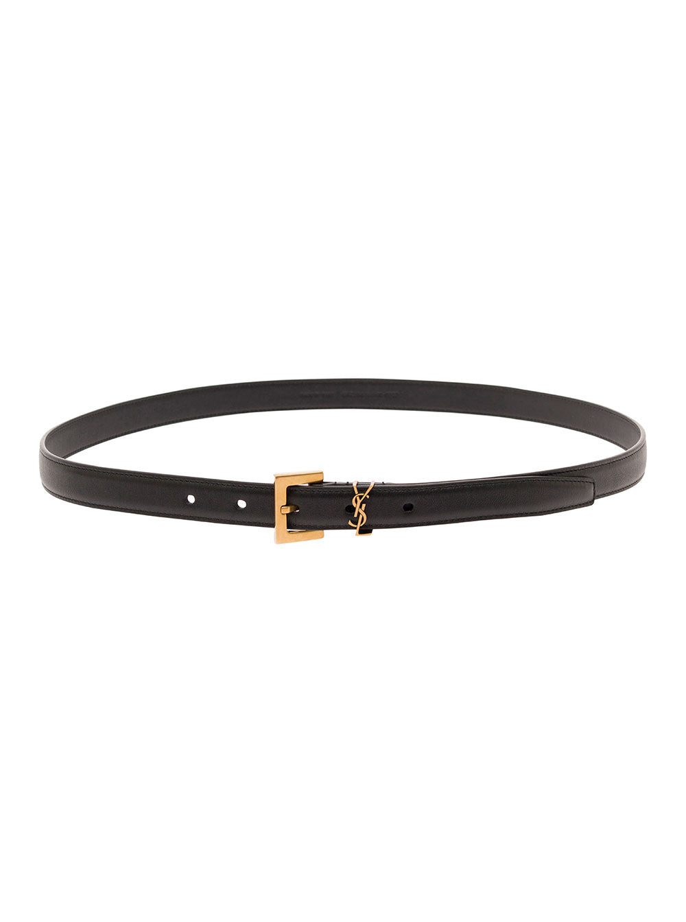 Saint Laurent Women Black Belt In Leather With Gold-Tone Buckle And Monogram Detail Woma - 1