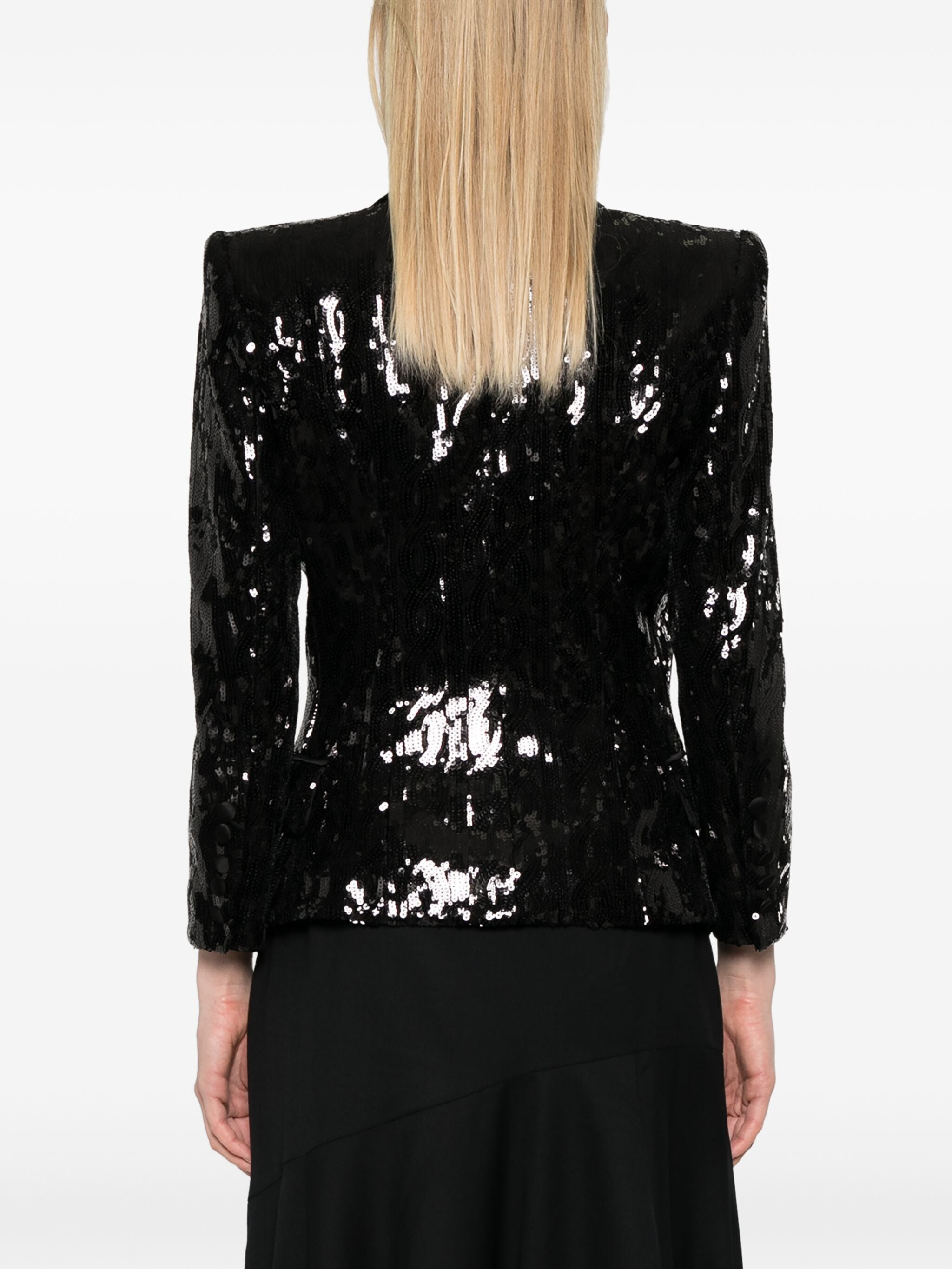 Balmain Women V-Neck Glitter Satin Tailored Jkt - 5