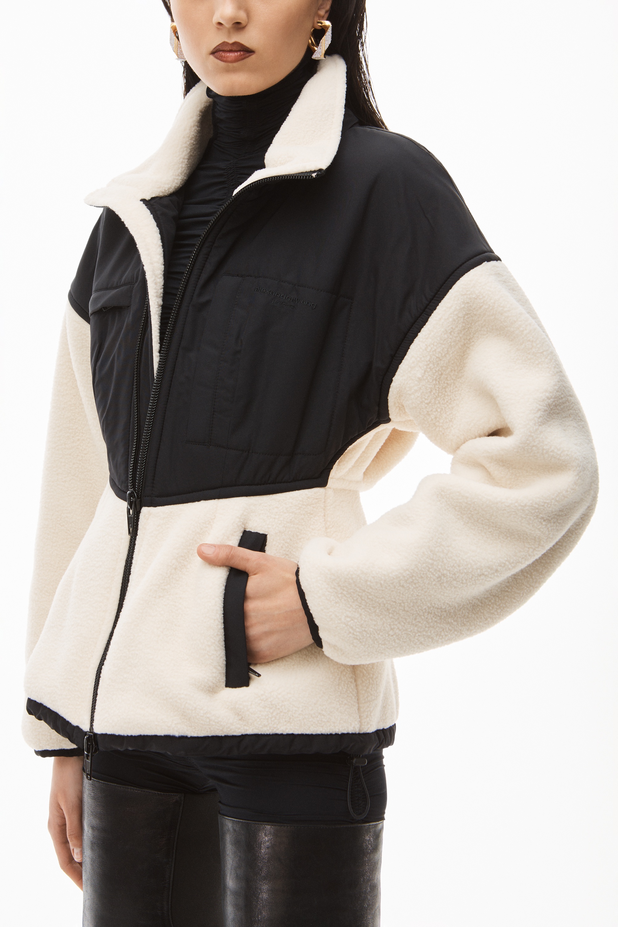 SCULPTED JACKET IN TEDDY FLEECE & NYLON - 3