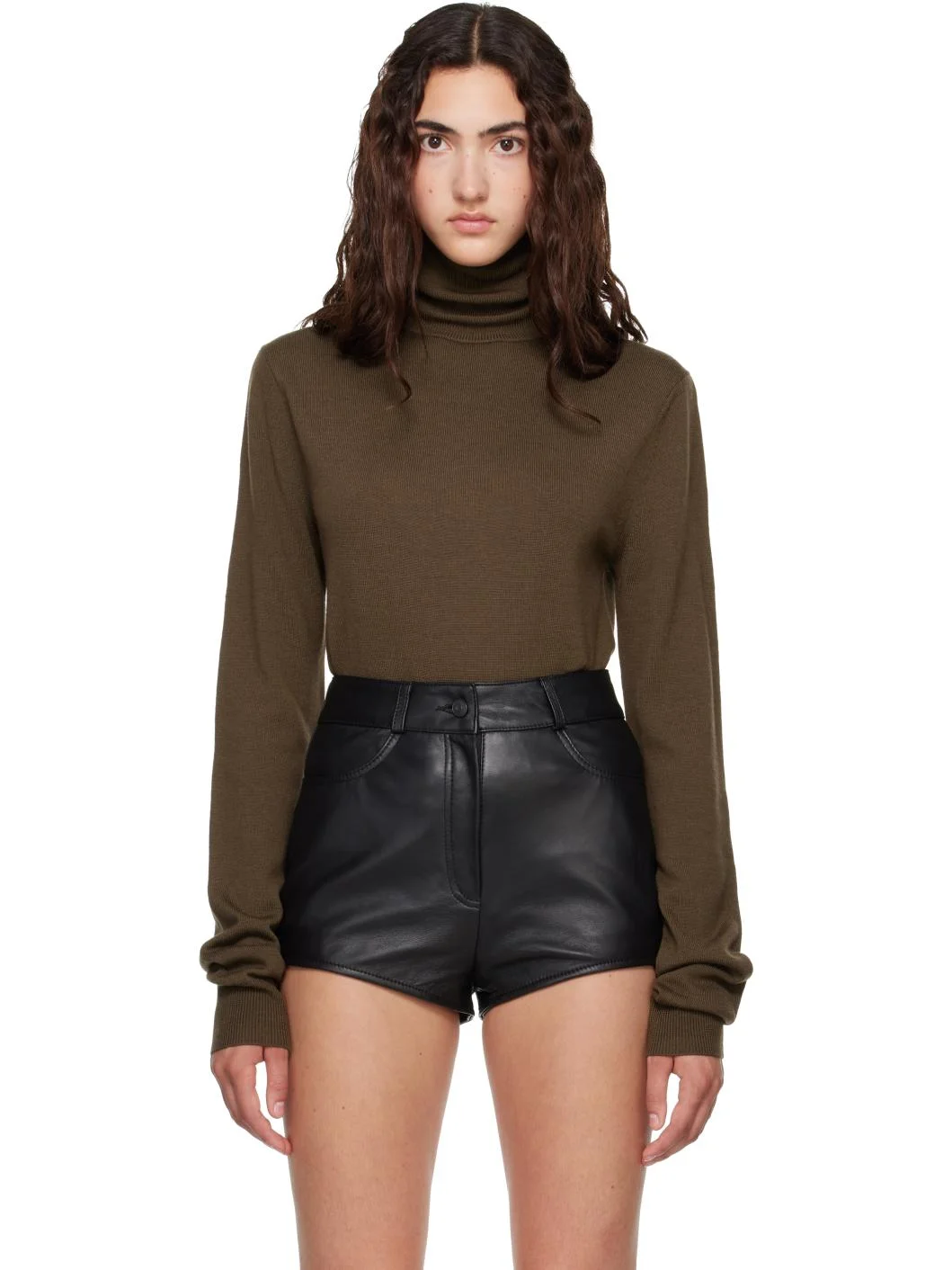 Khaki Eve Thin Turtleneck Sweater - 1