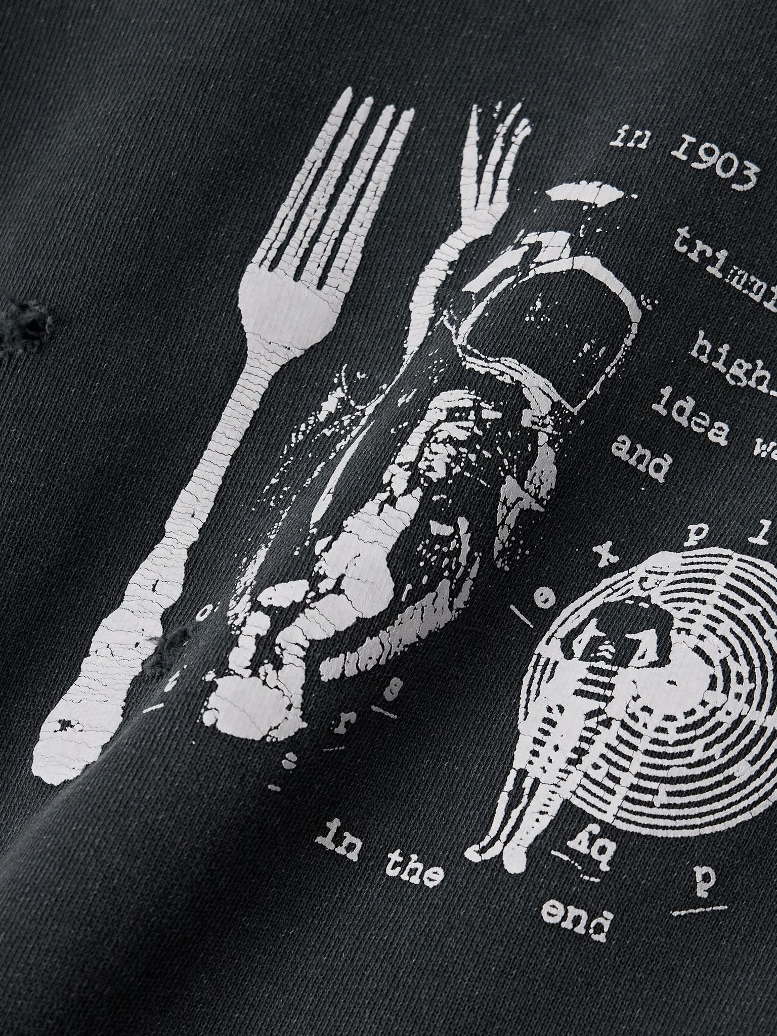 My Role in the War Distressed Logo-Print Cotton-Jersey Hoodie Dark gray - 4