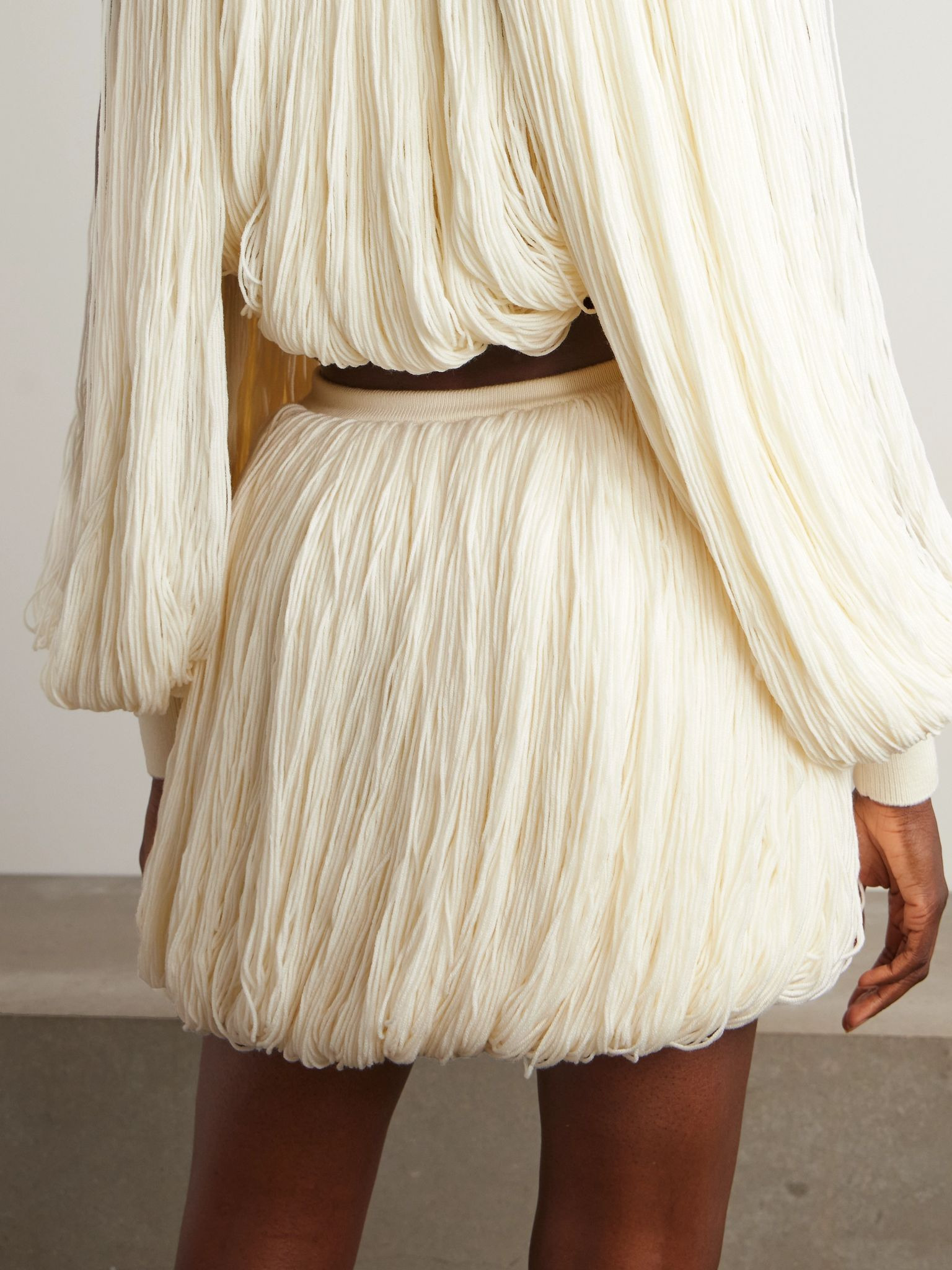 Fringed wool-blend mini skirt White - 4