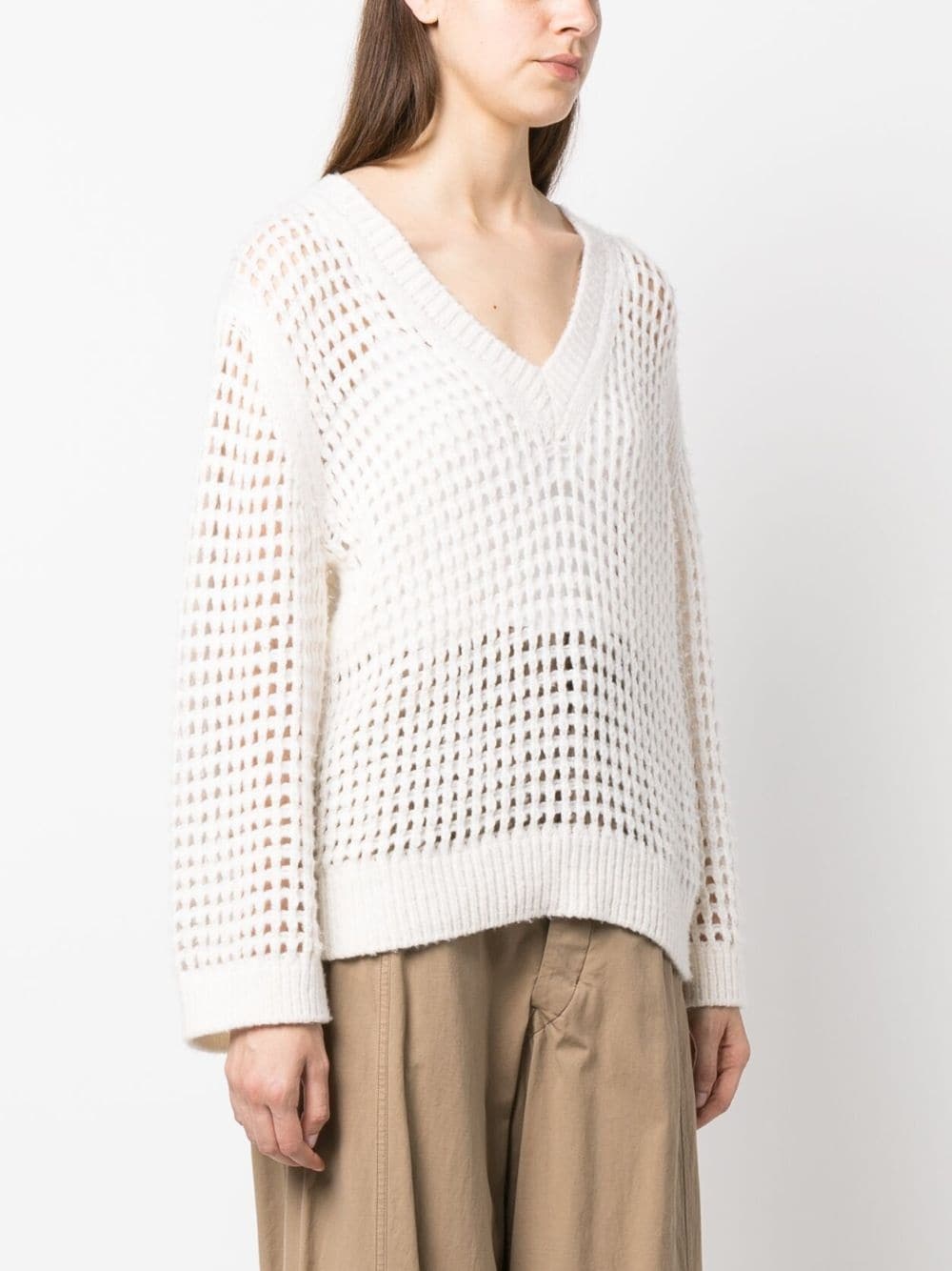 V-neck open-knit sweatshirt - 3