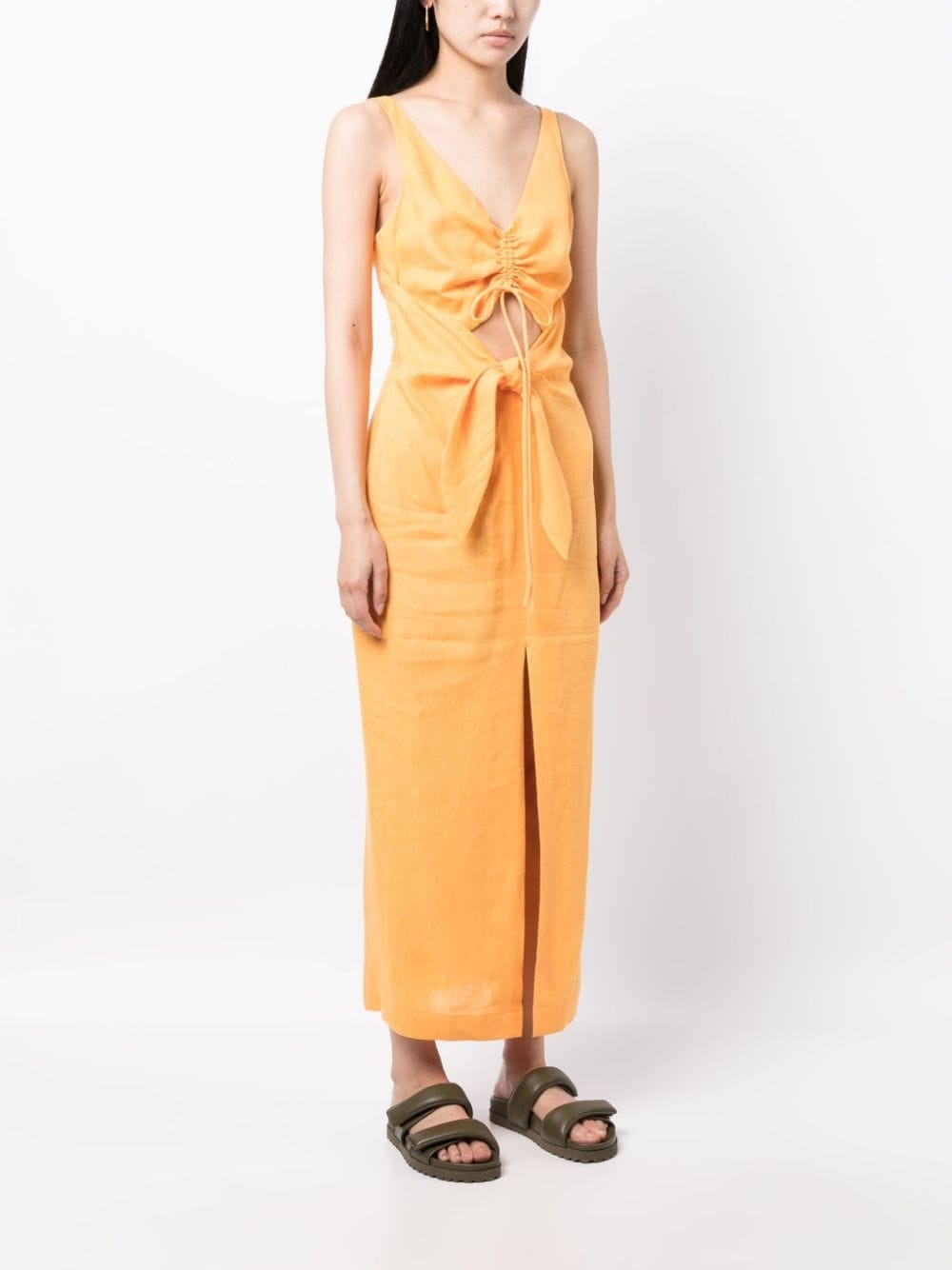 draped linen midi dress - 3