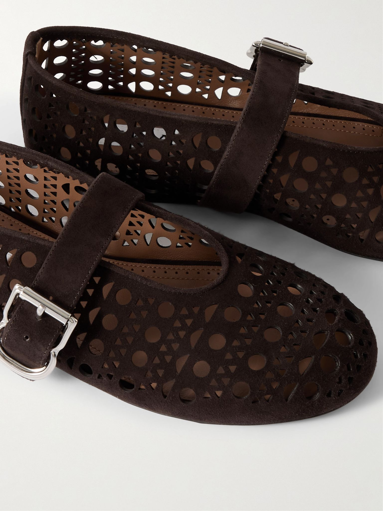 Perforated suede ballet flats Brown - 4