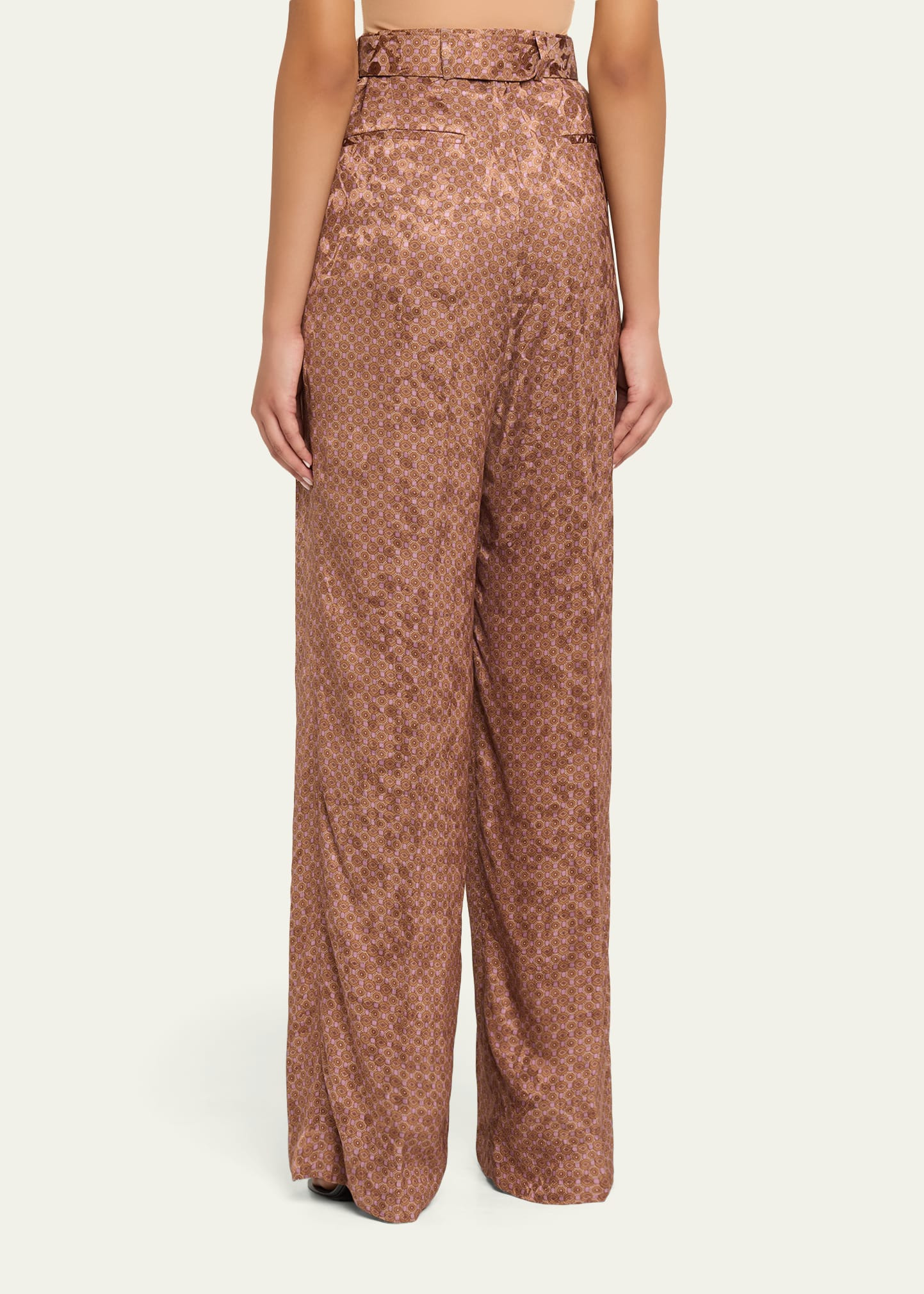 Peaches Belted Satin Wide-Leg Pants - 3