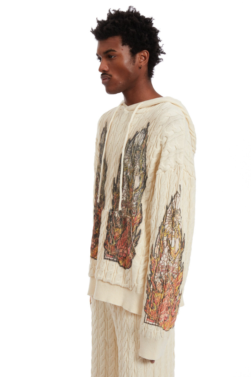 FLAME GLASS CABLE KNIT HOODED PULLOVER 4