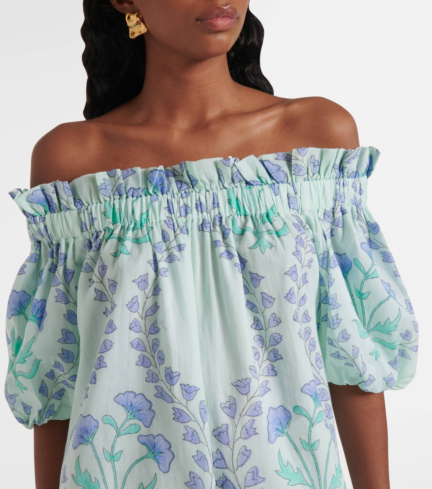 Printed off-shoulder cotton minidress - 4