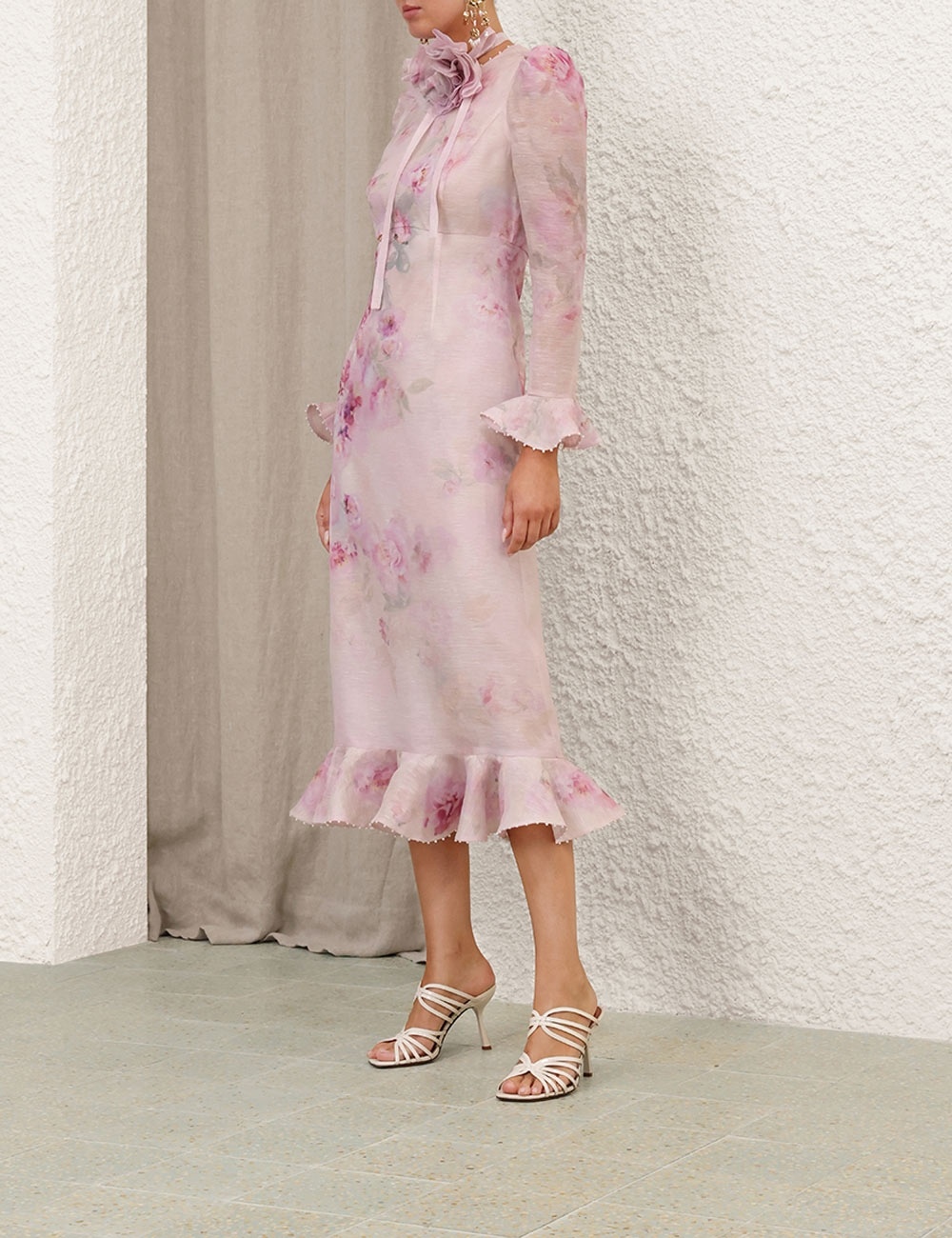 【Zimmermann】Crush ruffled floral linen and silk midi dress Zimmermann CRUSH FLOWER MIDI DRESS | REVERSIBLE