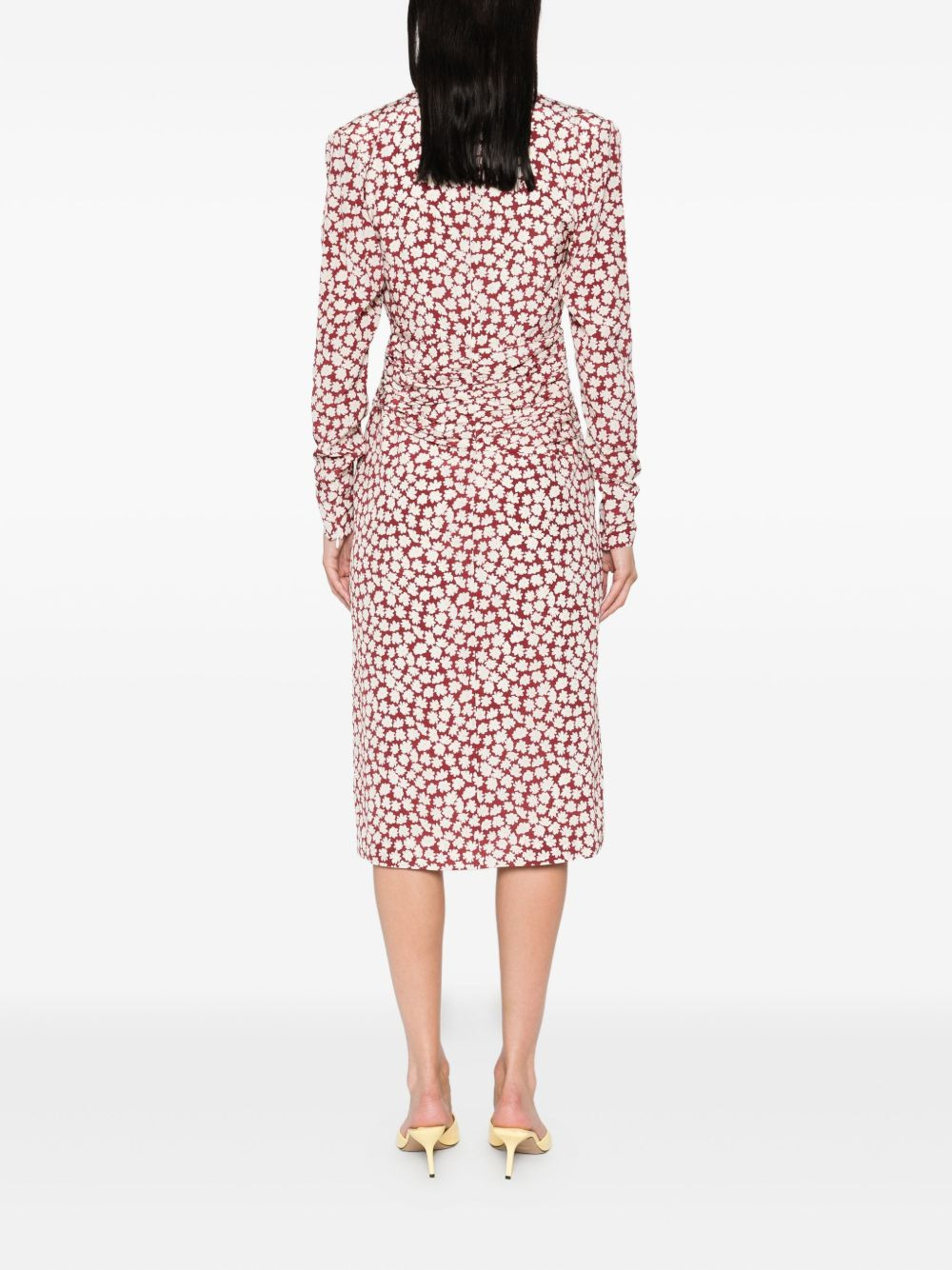 floral-print draped midi dress - 4