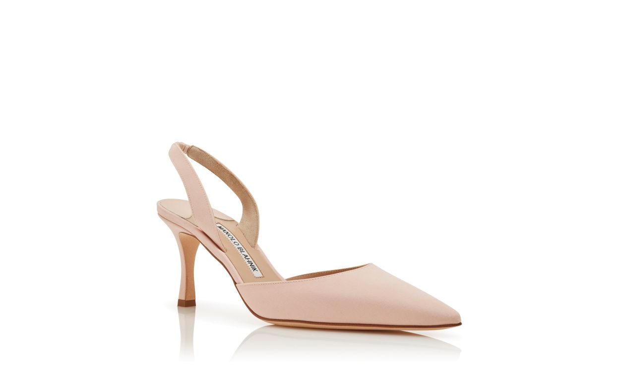 Light Pink Crepe De Chine Slingback Pumps - 3