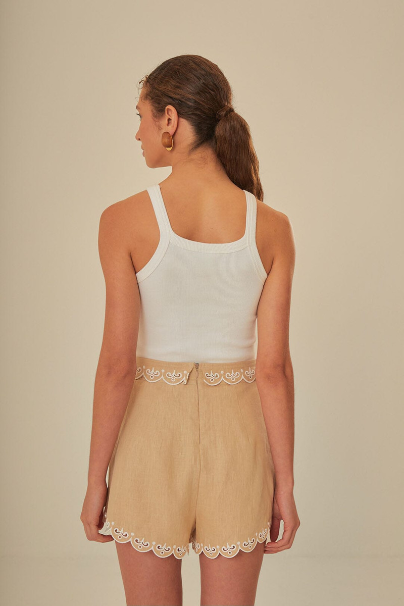 Khaki Embroidered Euroflax™ Premium Linen Shorts 3