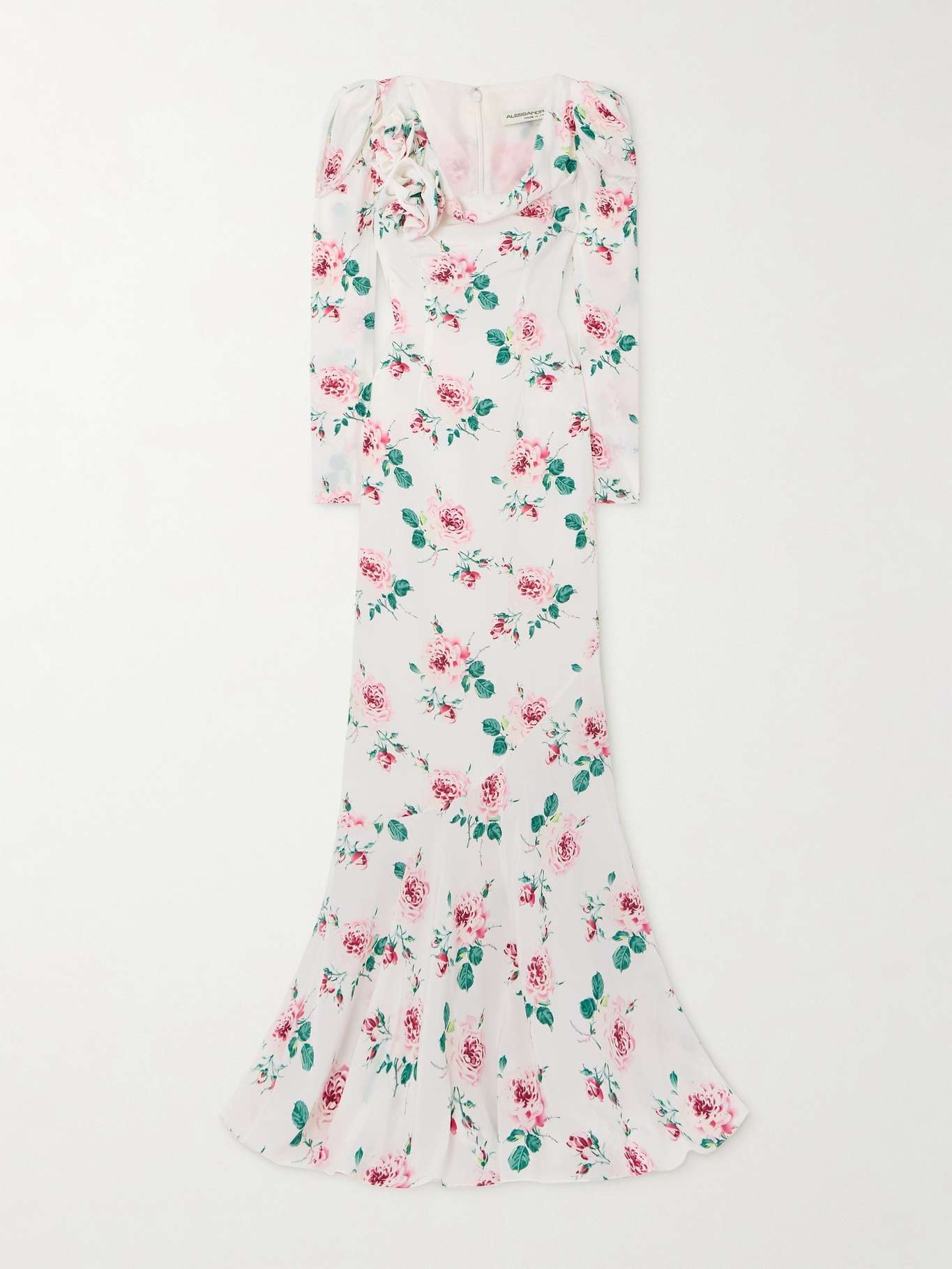 Ruffled floral-print silk-crepe de chine gown - 1