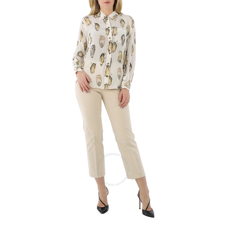 Burberry Ladies Oyster- Print Pearl- Embellished Shirt - 6