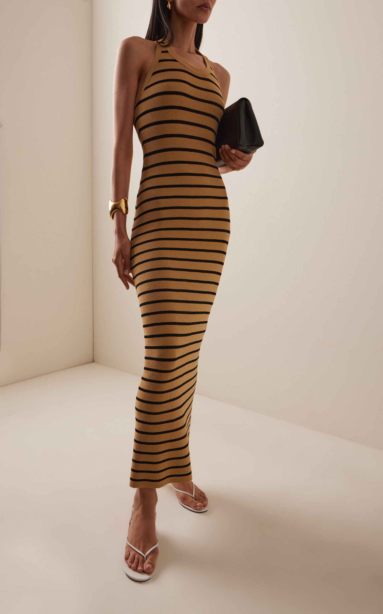 Meryl Dress in Matte Viscose Rib stripe - 2