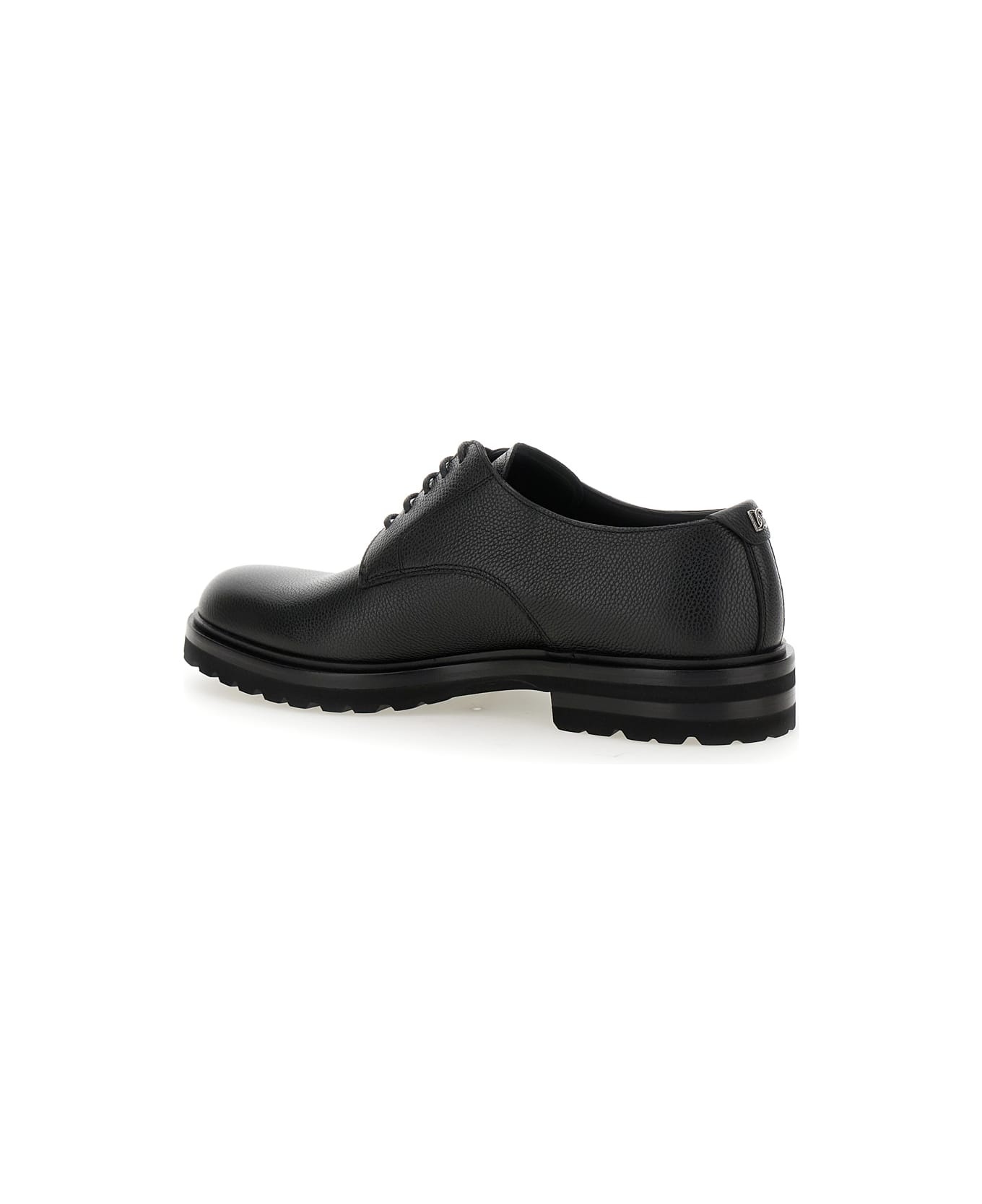 'altavilla' Black Derby Lace-up Shoes With Metal Dg Logo On Heel In Brushed Leather Man - 3