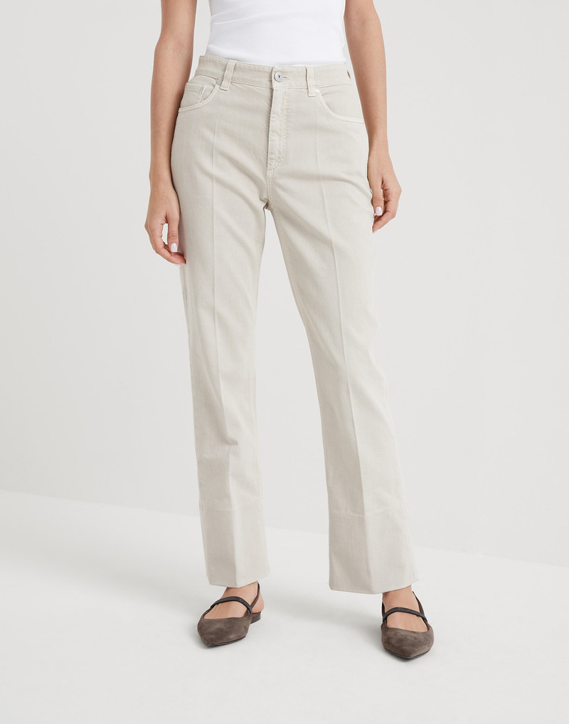 Garment-dyed kick flare trousers in comfort soft denim with shiny tab - 1