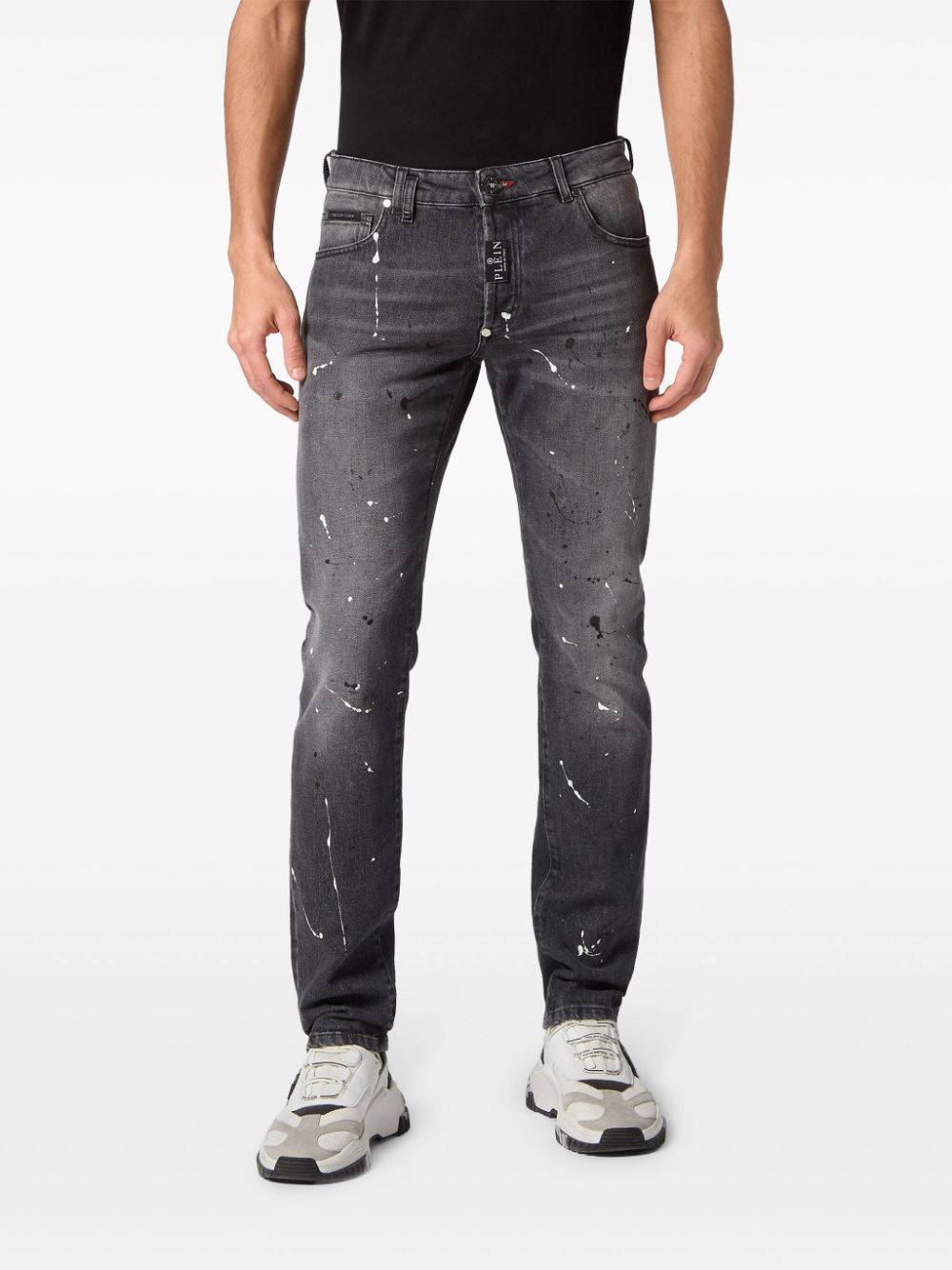 paint-splatter low-rise slim-fit jeans - 4