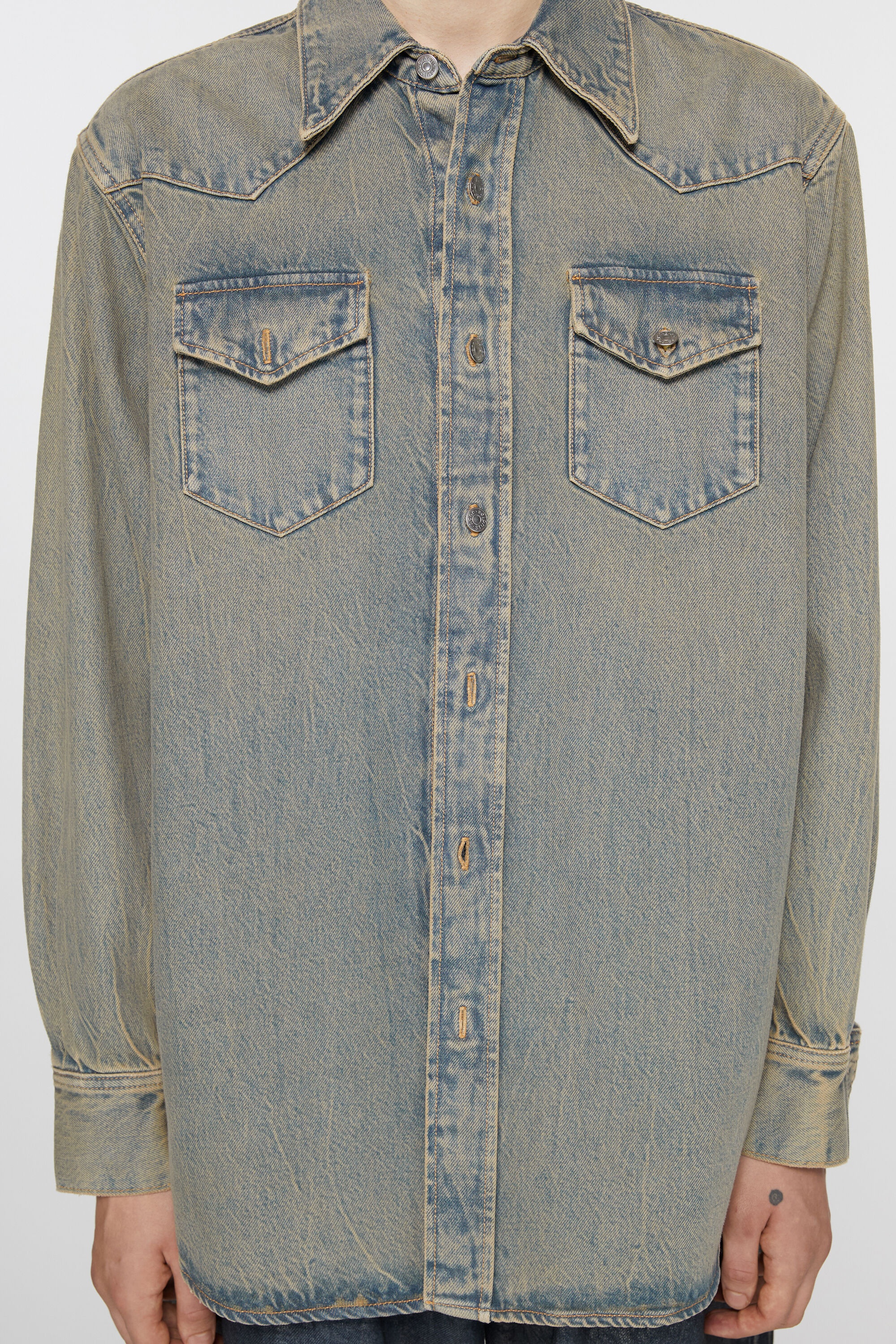 Denim shirt - Relaxed fit - Blue/beige - 4