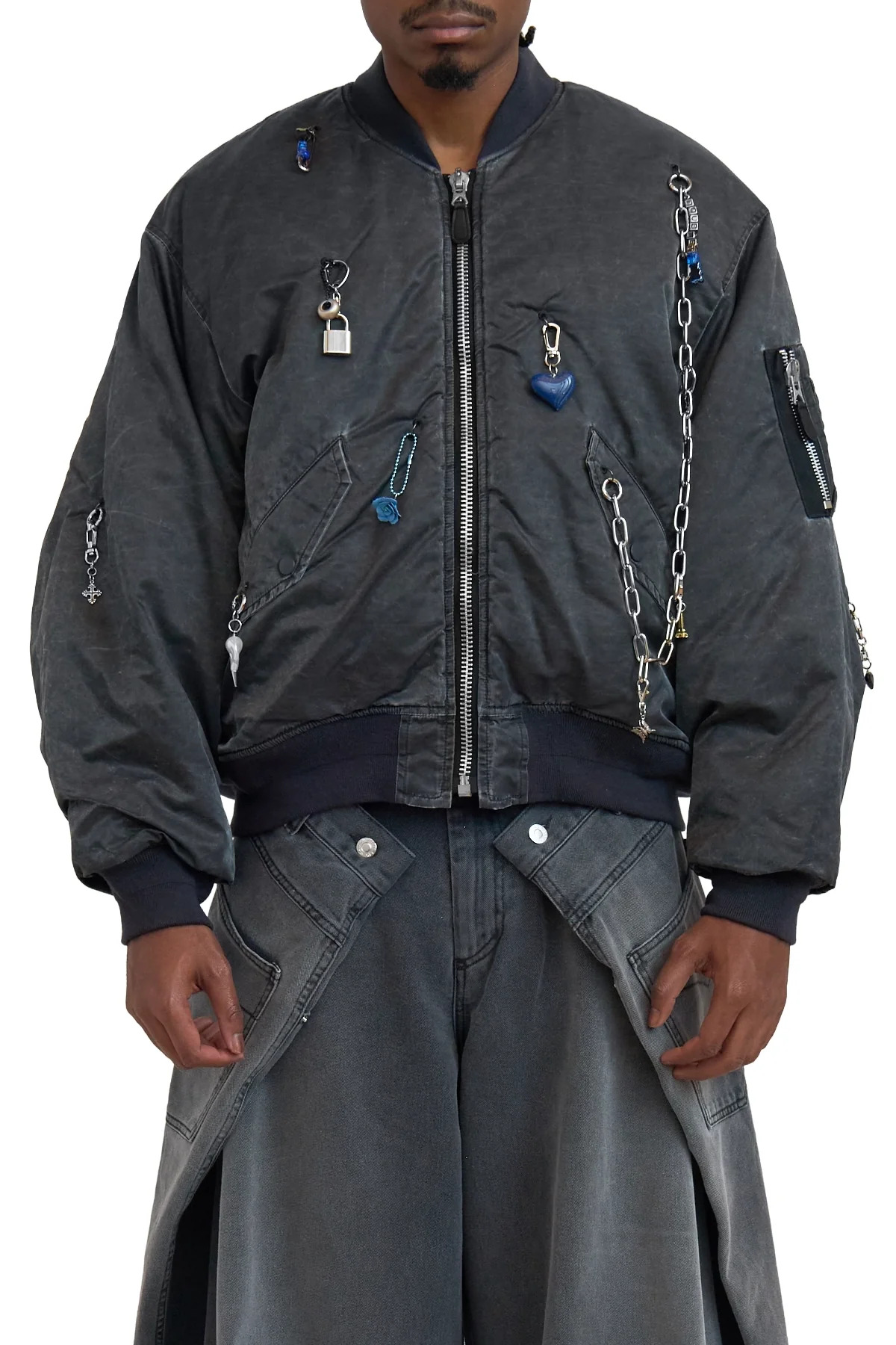 Doublet Key Chain Decorated Bomber Jacket Black - 3